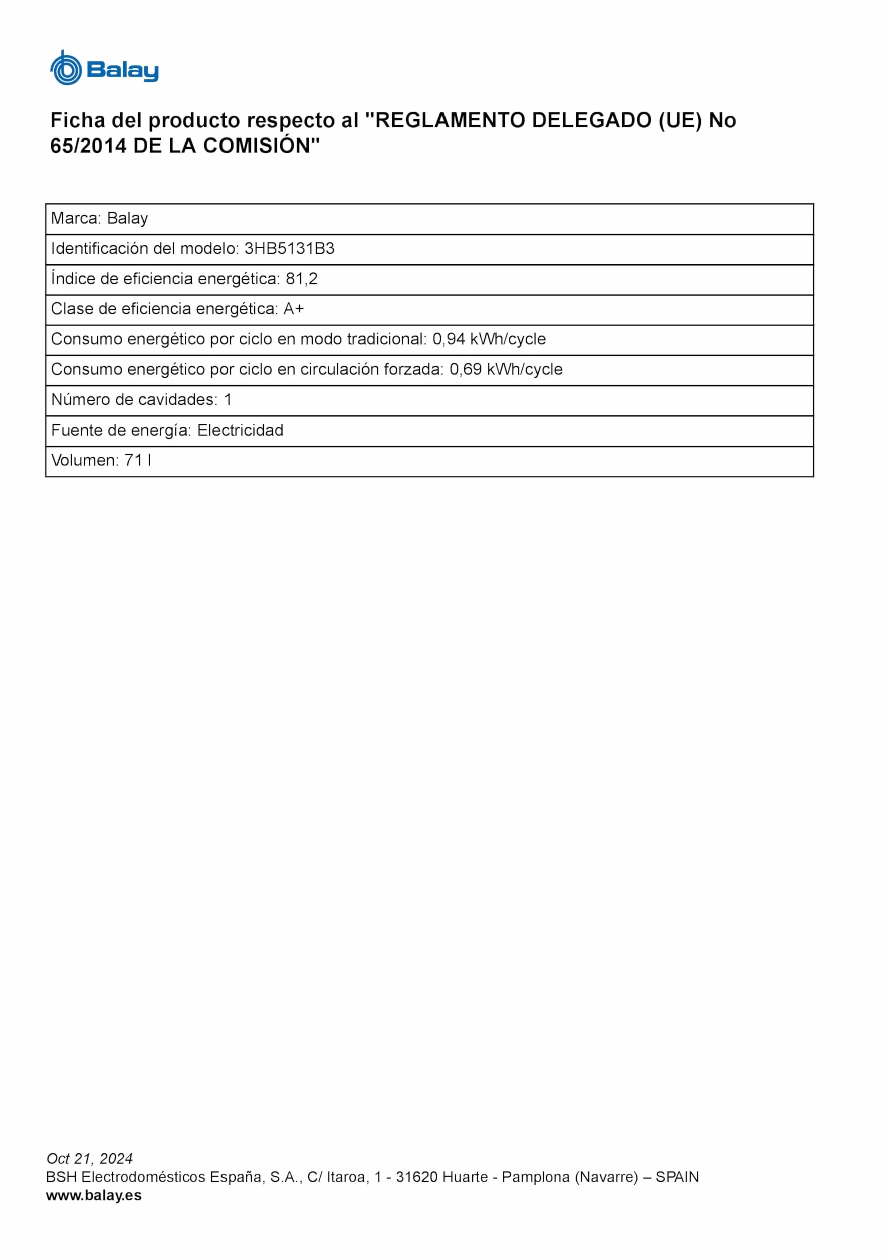 Balay Horno multifunción 60 cm Control Comfort Aqualisis 3HB5131B3