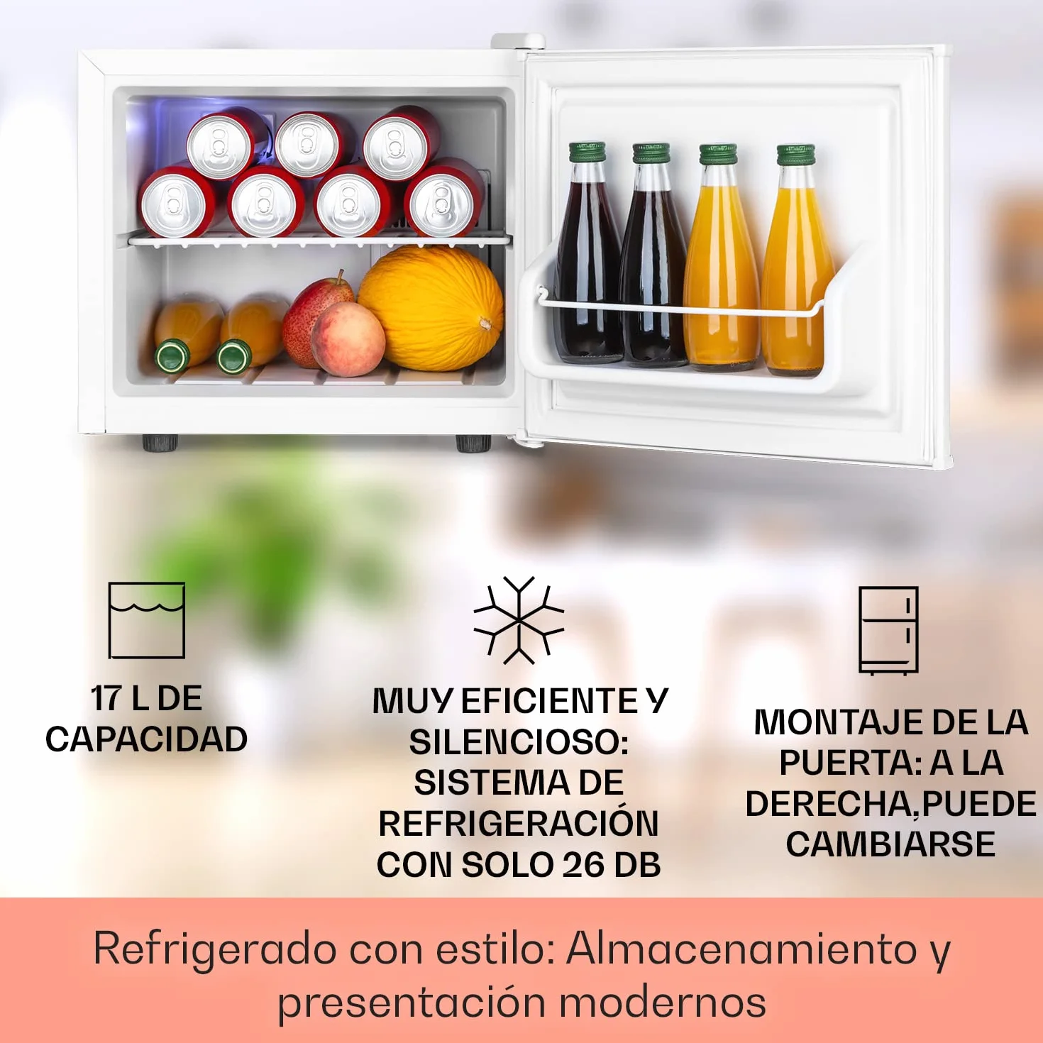 KLARSTEIN Nevera Pequeña Portatil Eléctrica, Mini Nevera Silenciosa, Caravana, Frigorificos Pequeños 3 Niveles Frío, Minibar 0-15°C, 17 l.