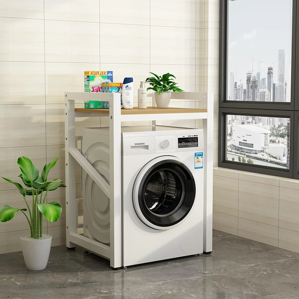 Soporte para lavadora y secadora con estante, estante de almacenamiento de altura ajustable, kit de apilamiento para lavadoras y secadoras, unidad de almacenamiento sobre lavadora, carga máxima de 250