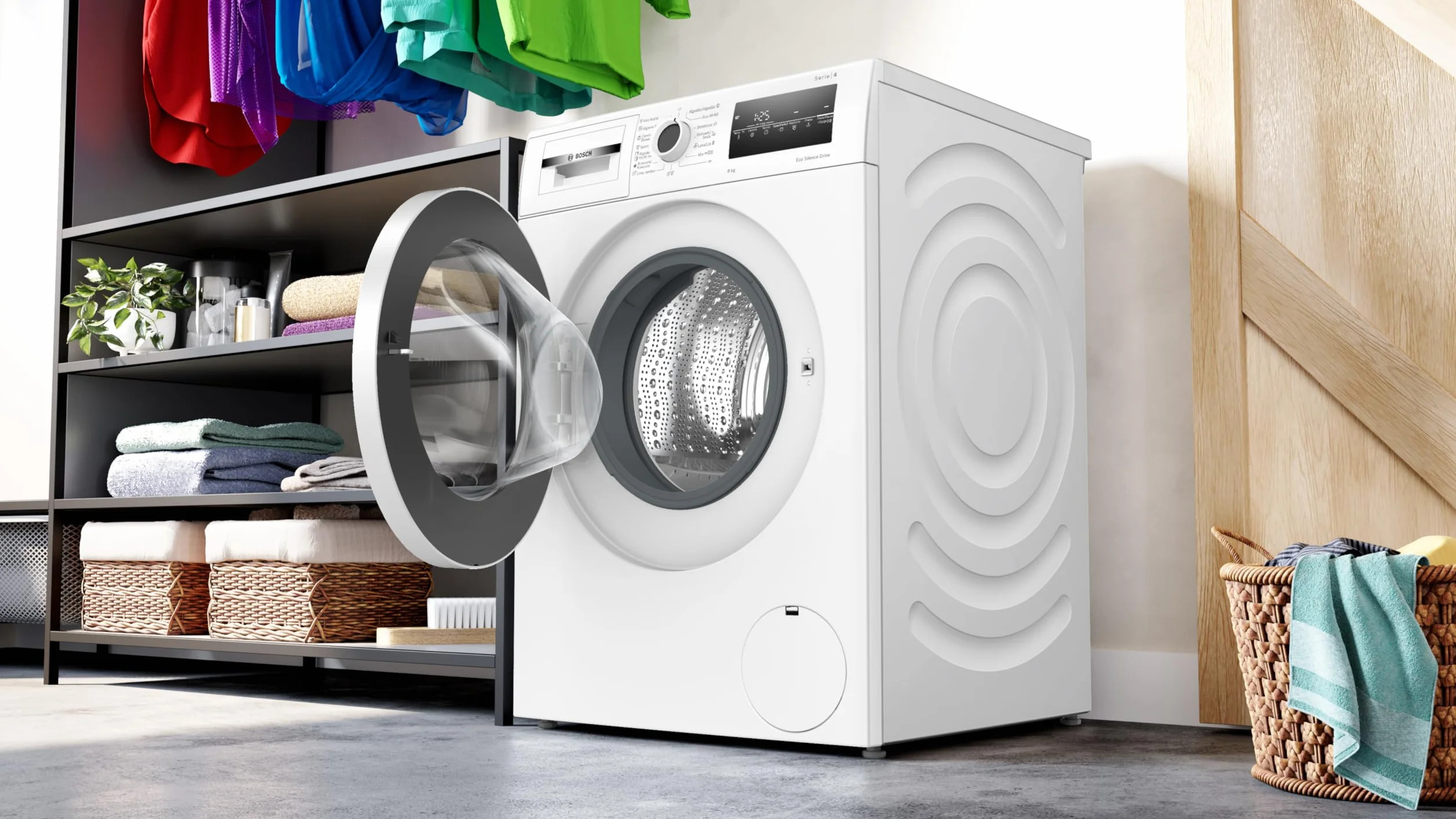 Bosch - Lavadora Libre Instalación, 8 kg, 1200 RPM, Serie 4, Función Pausa + Carga, Iron Assist, Motor EcoSilence, Blanco, WAN24272ES