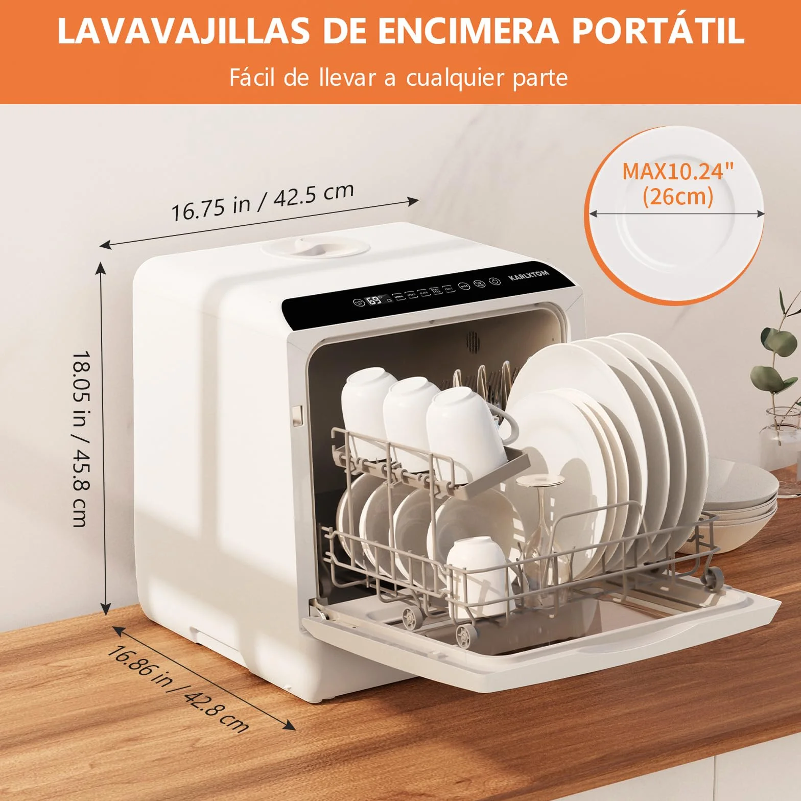 Karlxtom Lavavajillas de Encimera Mini Portátil 45 cm 6 Programas LED