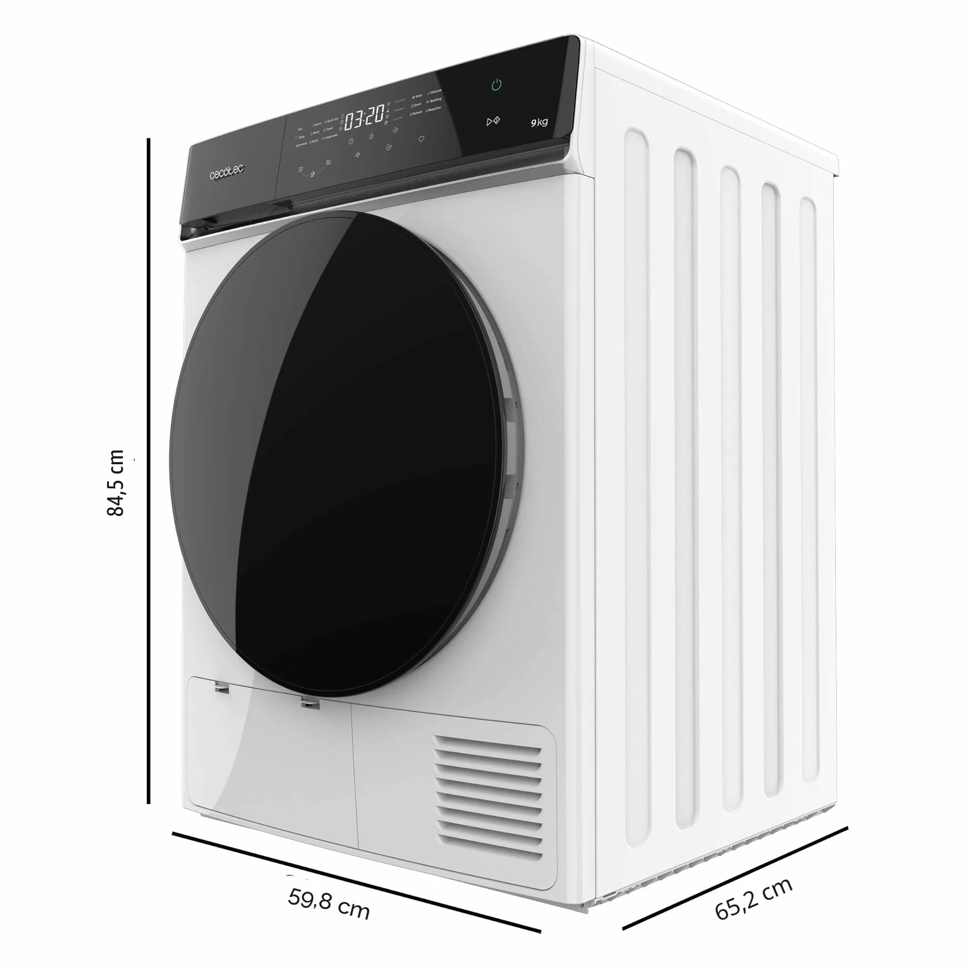Cecotec Secadora de Ropa Bomba de Calor 9kg Bolero DressCode Dry 9400 A+++. 600W, Bajo Consumo, Full Touch, Plancha Fácil, 15 Programas, Secado Automático y Tambor de Acero Inoxidable