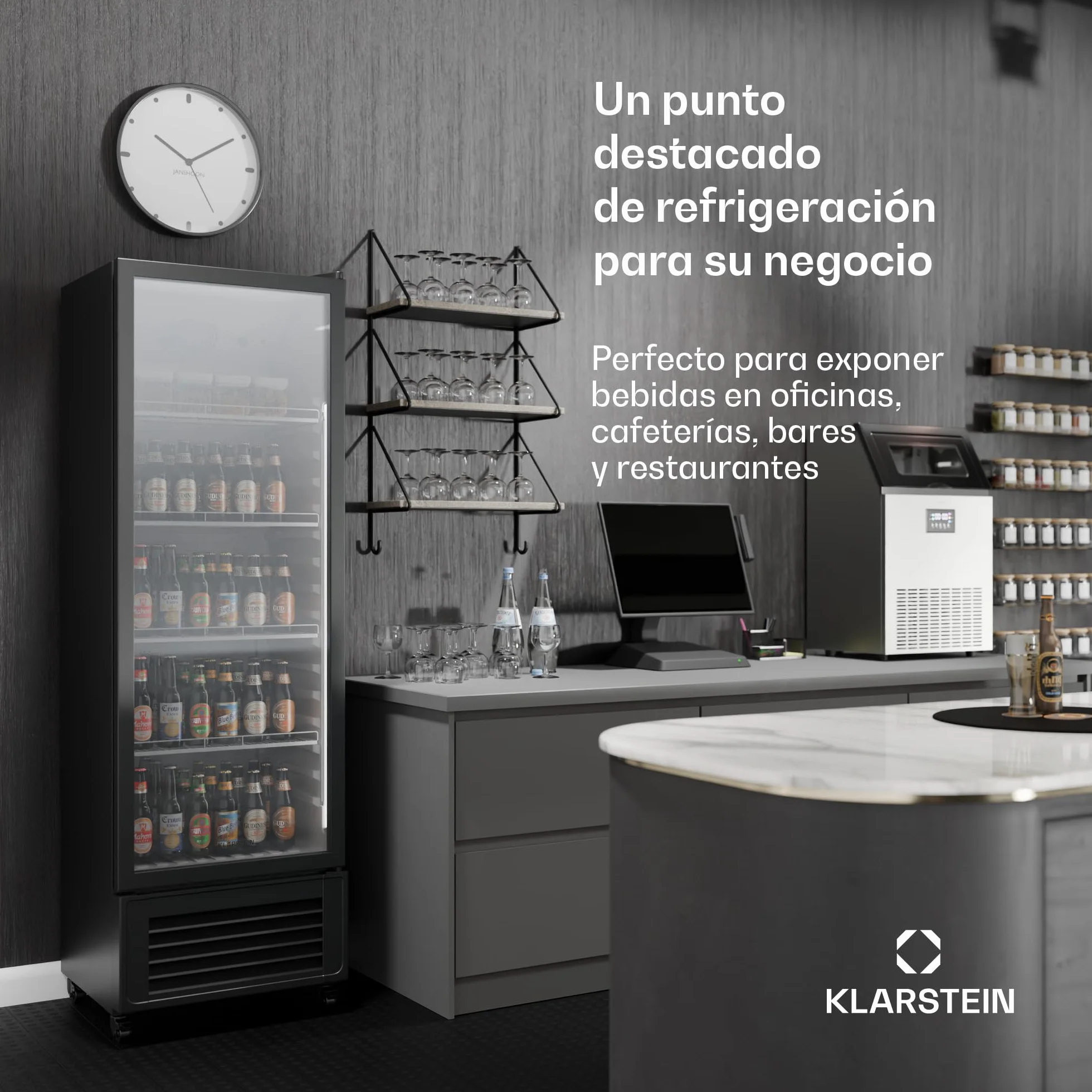 KLARSTEIN GrandCooler 306L Nevera Para Bebidas - Frigorífico para Bebidas con Puerta de Doble Acristalamiento, Iluminación Led, Termostato Mecánico, Ruedas Giratorias, 0-10°C