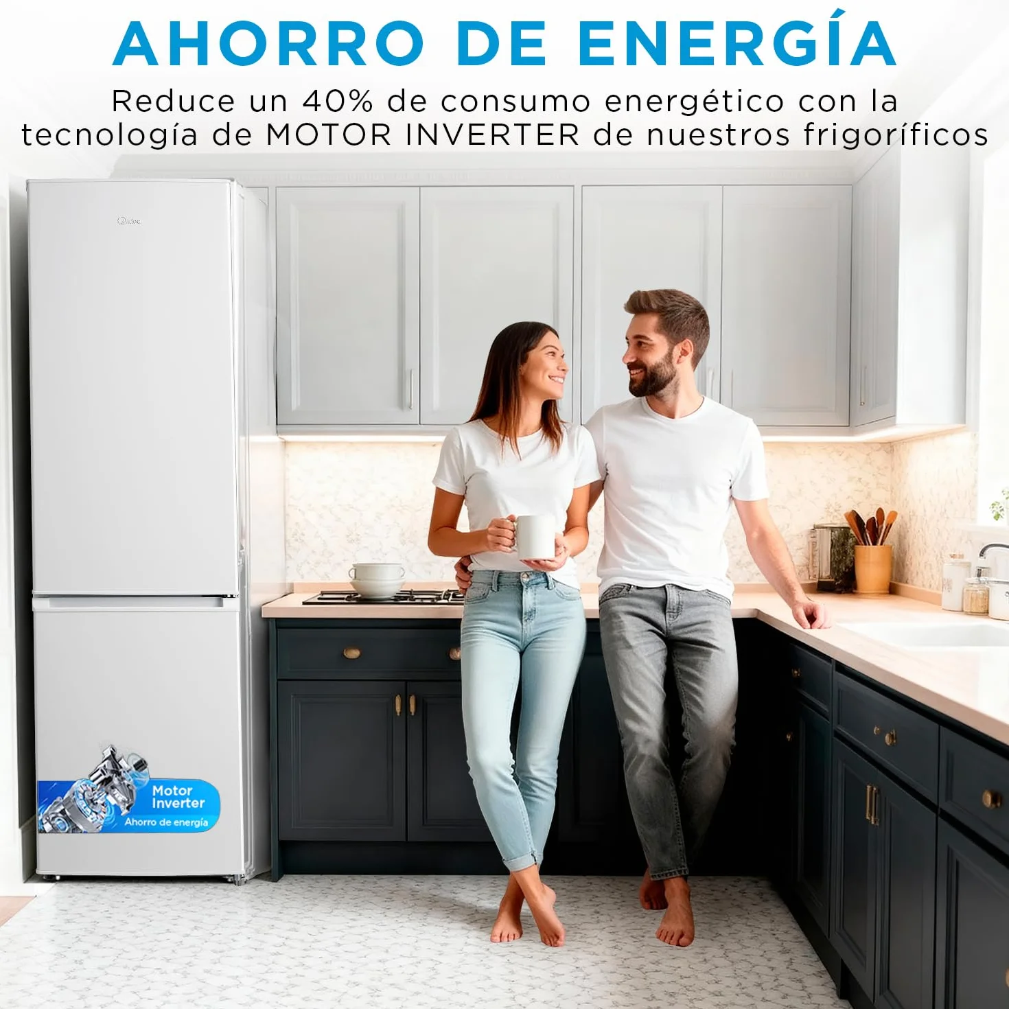 Midea Frigorífico Combi No Frost 55 cm 180 cm Blanco 199 L 71 L Congelador Refrigerador Bajo Consumo