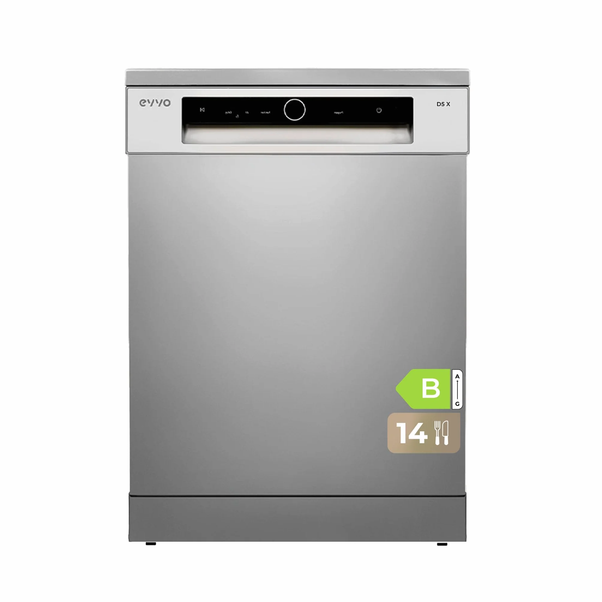 EVVO Lavavajillas 60 cm 14 Cubiertos Tercera Bandeja Eficiencia B 8 Programas D5X Inox