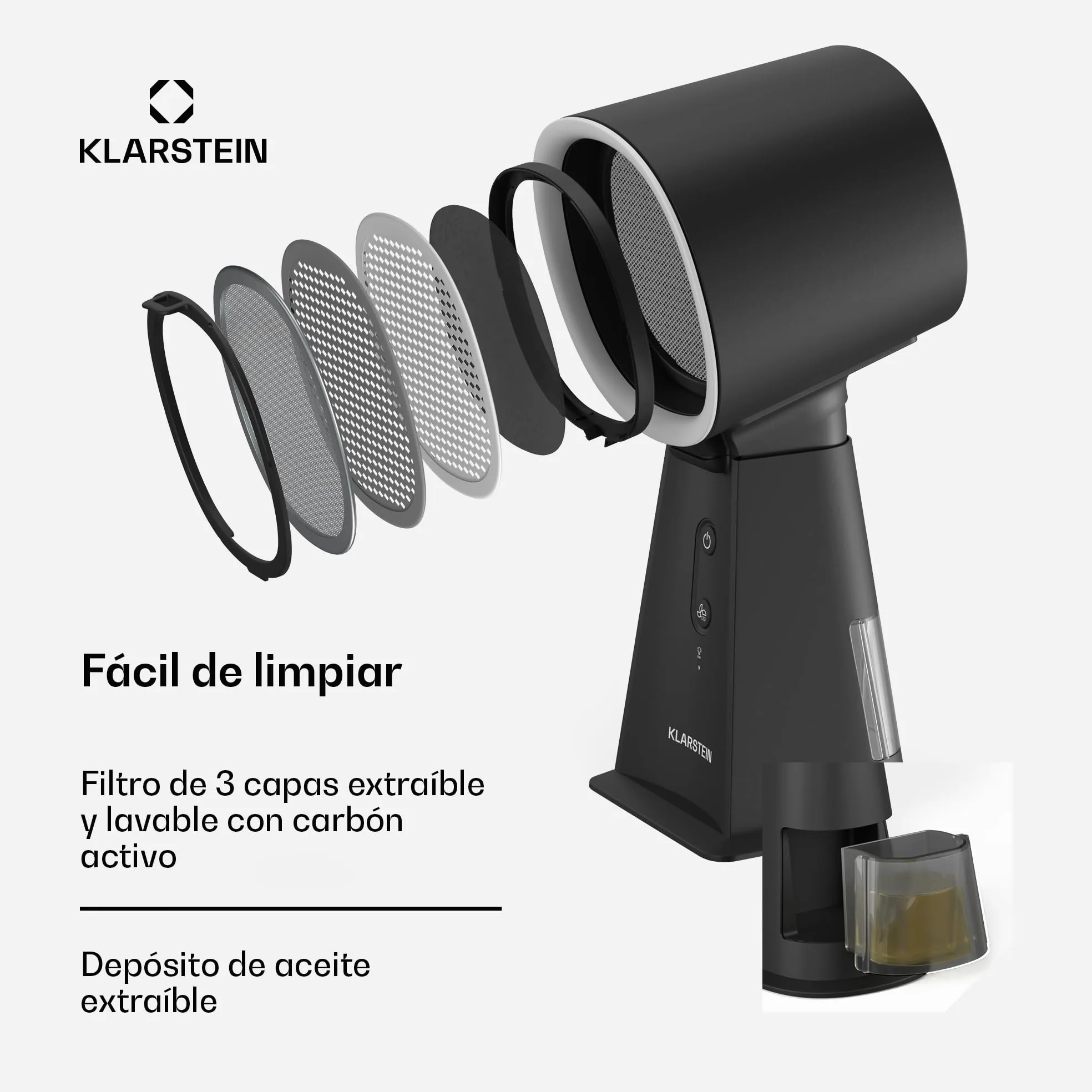 KLARSTEIN Campana Extractora Portátil, Compacta Y Potente 200 M³/H, Un Filtro Multicapa, Una Base Antideslizante, Ideal para Cocinas Pequeñas Y Áreas De Cocción