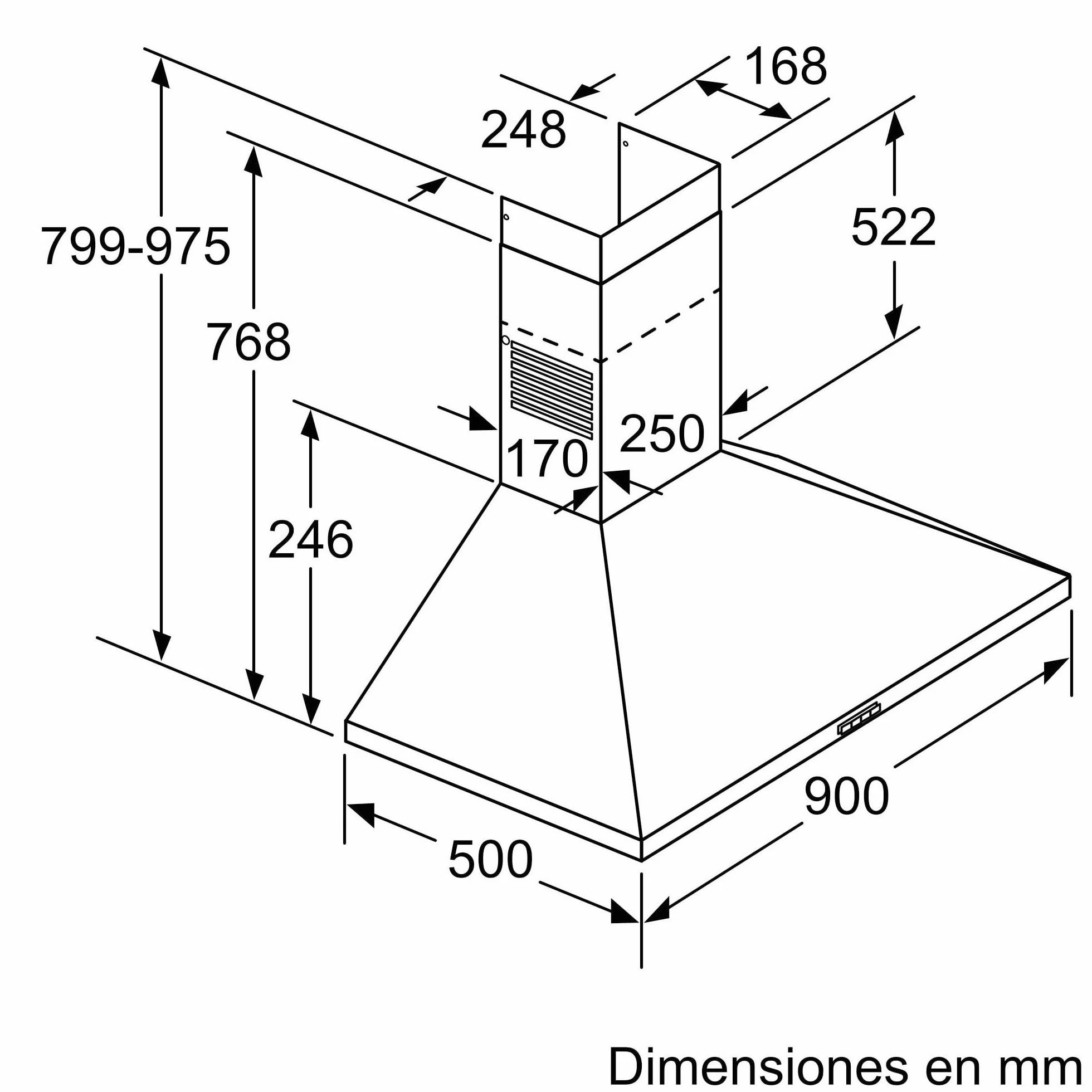Balay - Campana Exrtactora Decorativa de Pared Piramidal, 90 cm de ancho, 3 potencias de extracción, Instalación en Salida de Humos o Recirculación, Acero Inoxidable, 3BC696MX