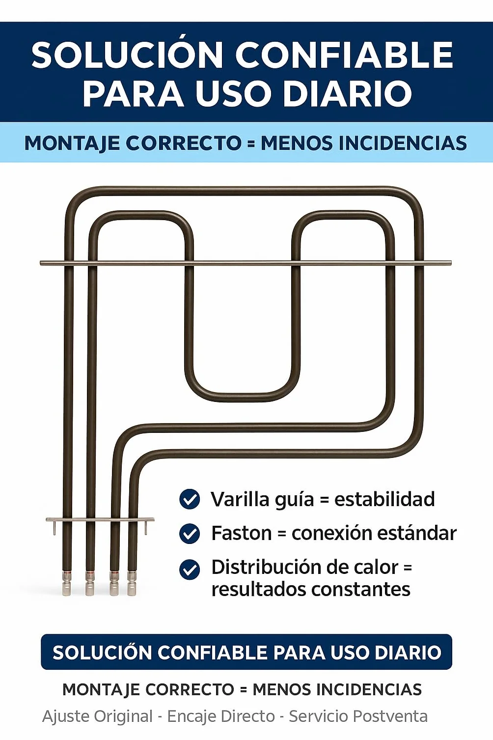 RECAMBIOS DREYMA Resistencia Solera y Grill Horno 1500W 1100W 230V Tubular Acero Montaje Faston Barra Guia Calor Uniforme Instalacion Rapida Compatible con TEKA BOSCH BALAY Repuesto Solido