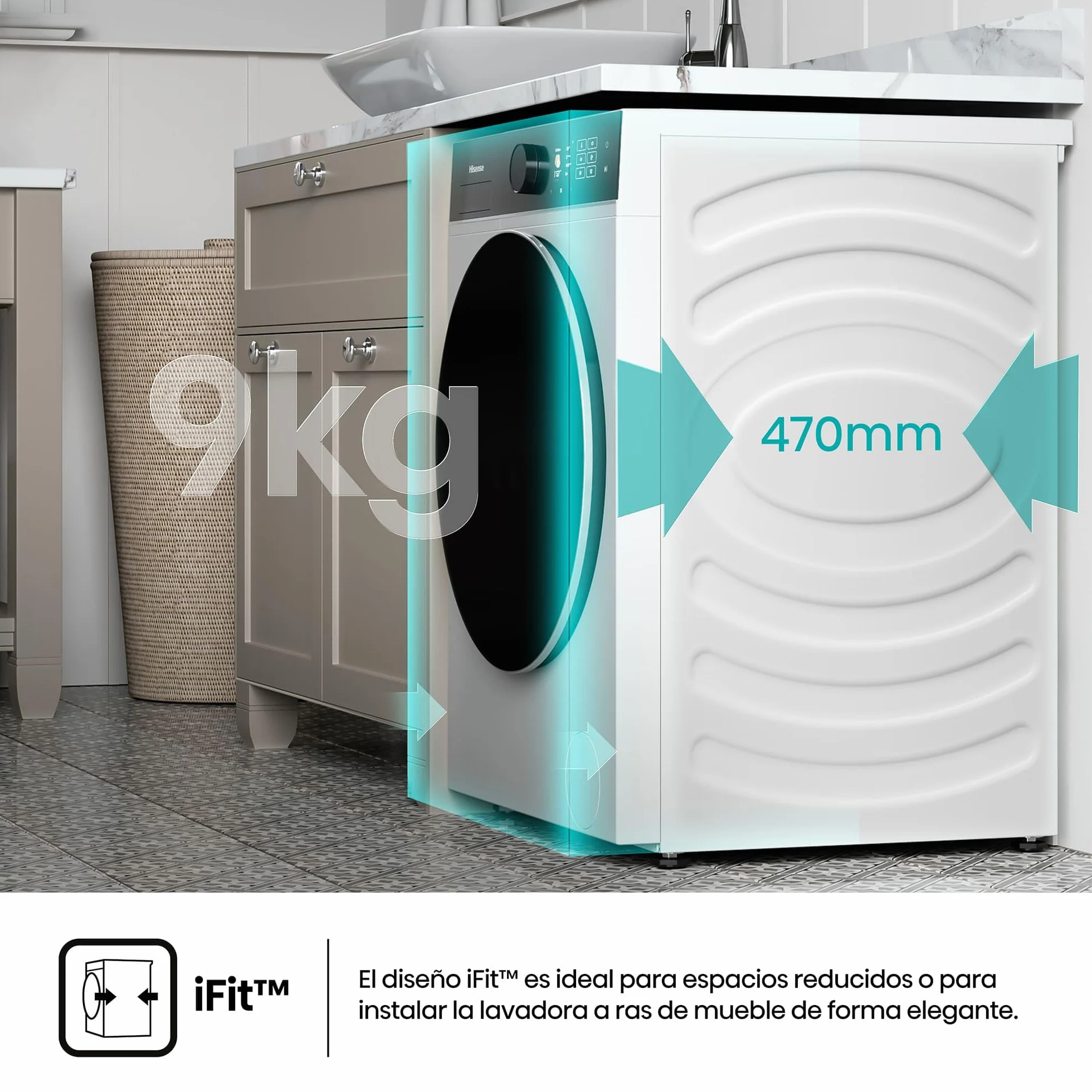 Hisense Lavadora 9 Kg 1400 rpm Clase A-10% Fondo Reducido 47cm Blanco