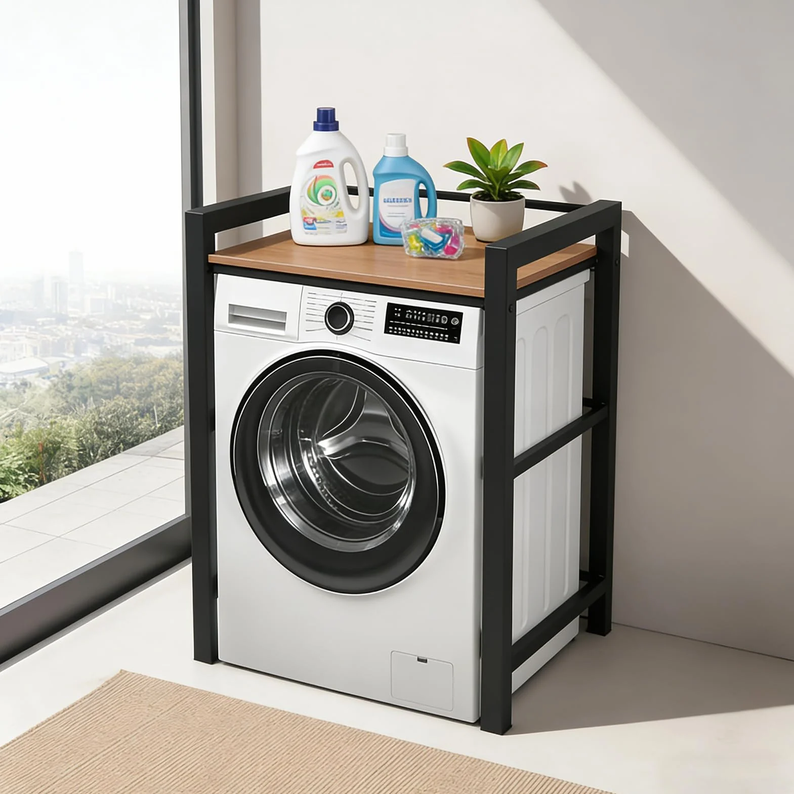 Estantería para lavadora y secadora, armario para lavadora, estante para lavadora, estantería para lavadora con 3 alturas ajustables para baño o balcón, capacidad de carga 350 kg, 75x67x105