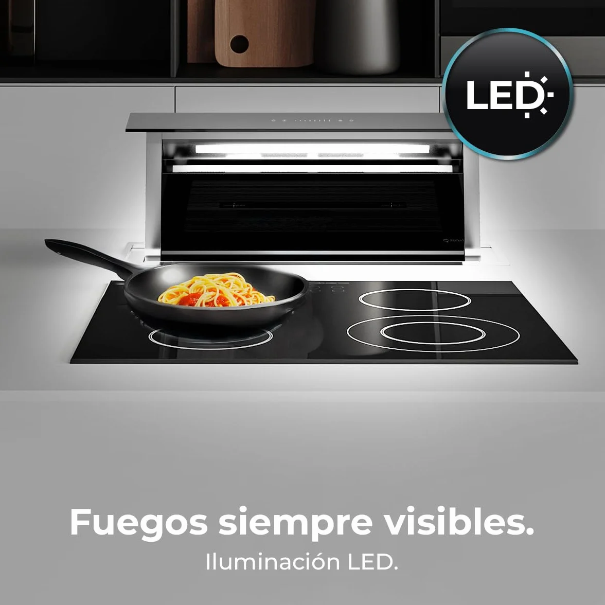 Cecotec Campana Extractora de Encimera 90m Bolero Flux ET 908000 Glass Black A++. 210W, Succión 800m3/h, 8 Velocidades, Slider Touch Control, Filtro Carbono, Acabado en Cristal Negro