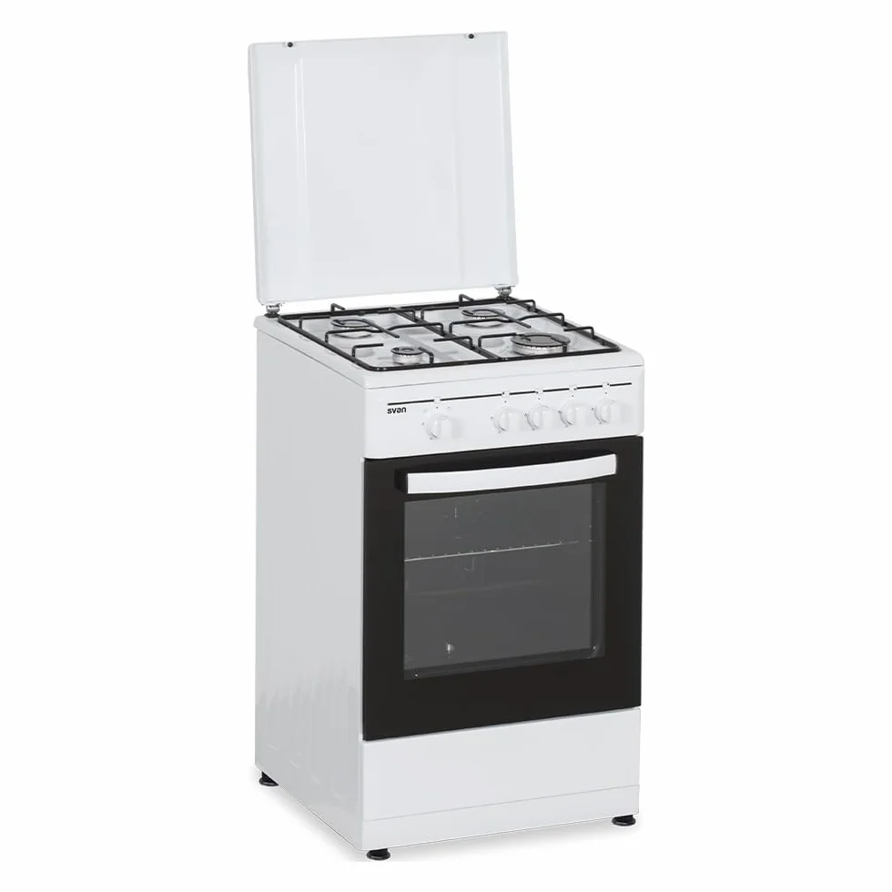 Svan Cocina de Butano con Horno con Grill 55 L SKG4500TM - 4 Zonas de Cocinado, Kit Conversión Gas Natural, Acabado en Esmalte Blanco
