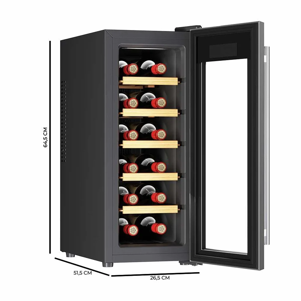 Cecotec Vinoteca 12 Botellas Bolero GrandSommelier 1270 CoolWood. Nevera para Vino, Enfriamiento Termoeléctrico, Temperatura regulable y Luz LED interior, Diseño en Madera e Inox