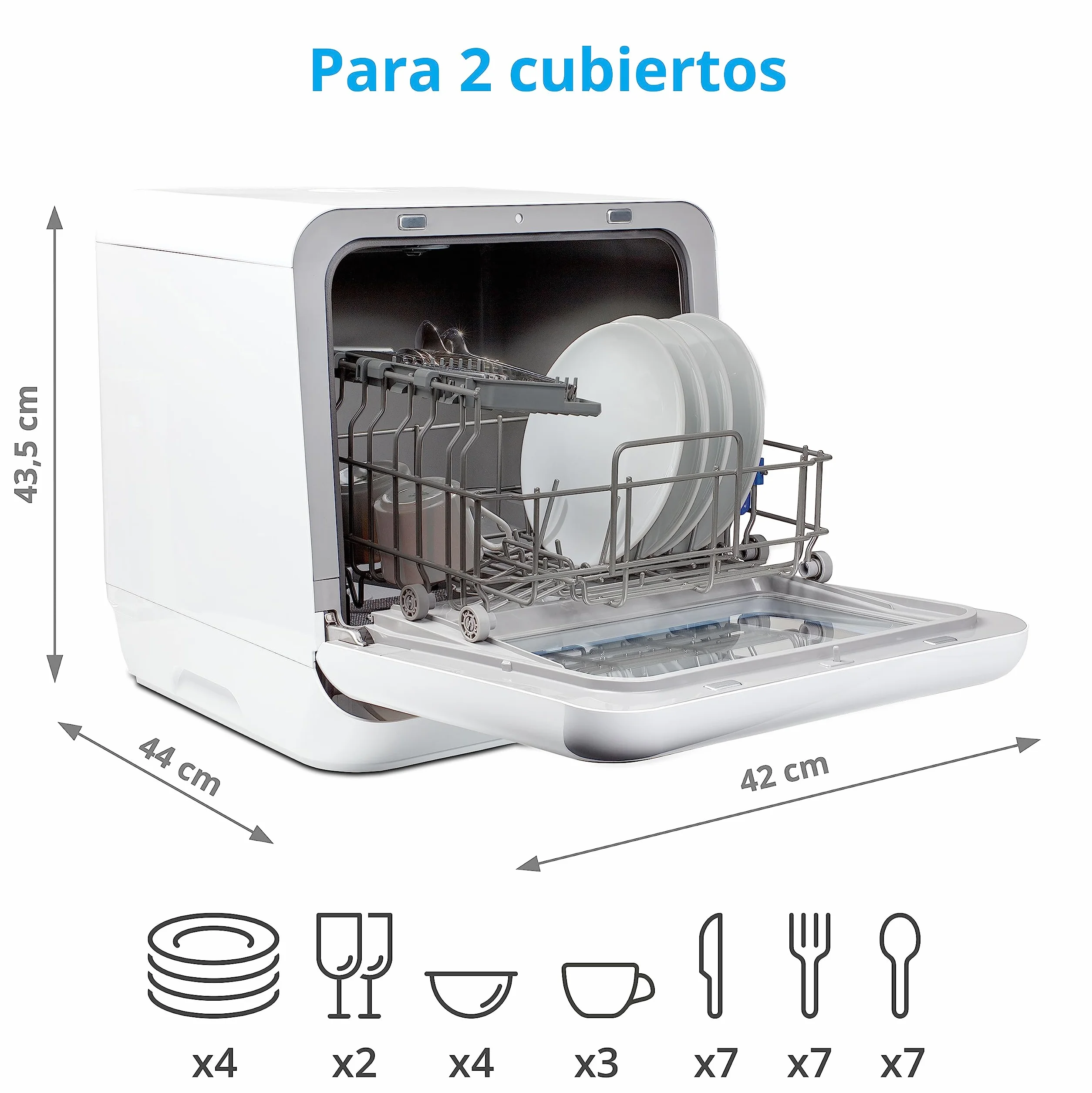 MEDION Mini lavavajillas MD 37217, lavavajillas pequeño para 2 cubiertos y 6 programas de limpieza, lavavajillas compacto con preselección de la hora de inicio