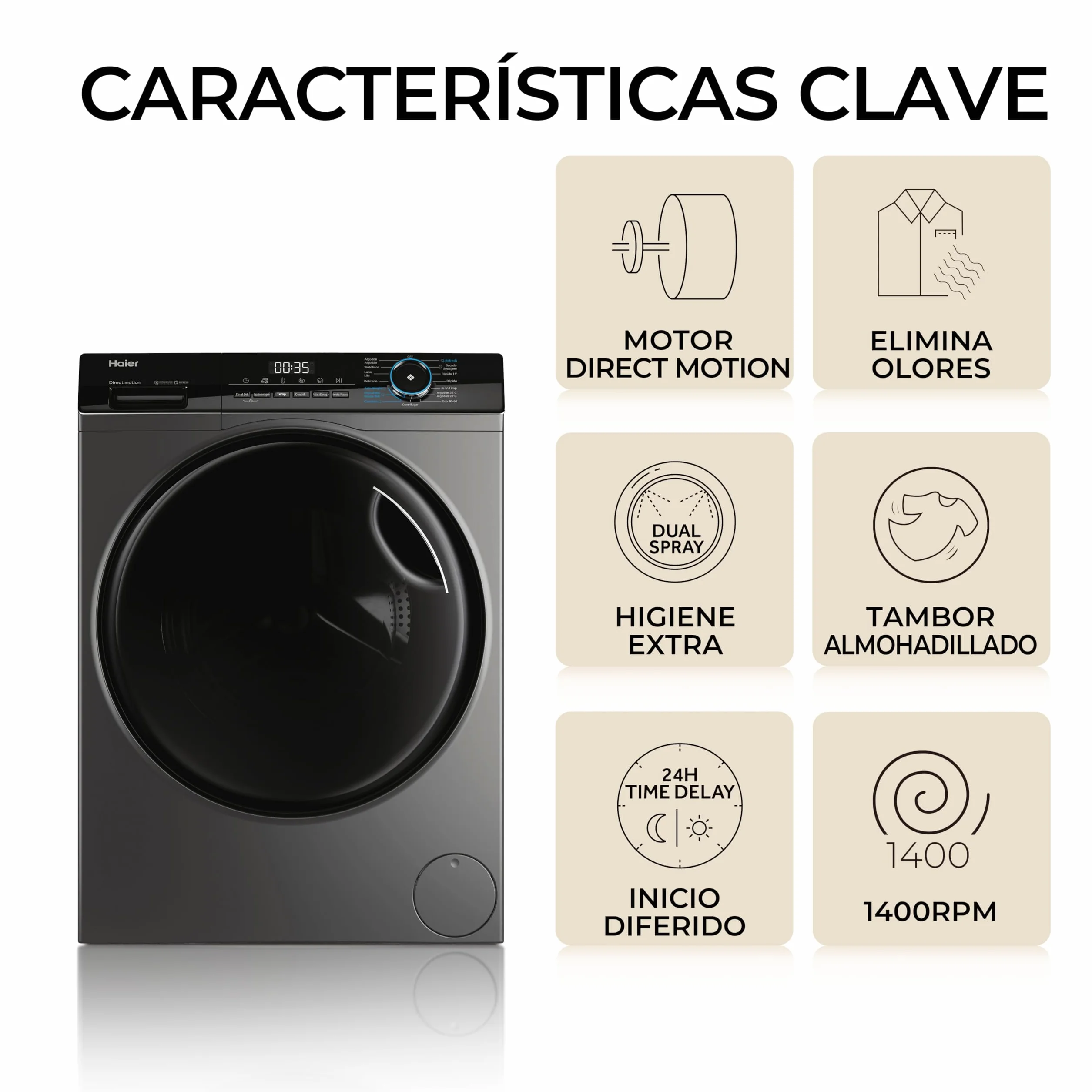 Haier I-Pro Series 3 HWD80B14939S8-IB Lavadora Secadora 8KG 5KG 1400 RPM 60CM Antracita