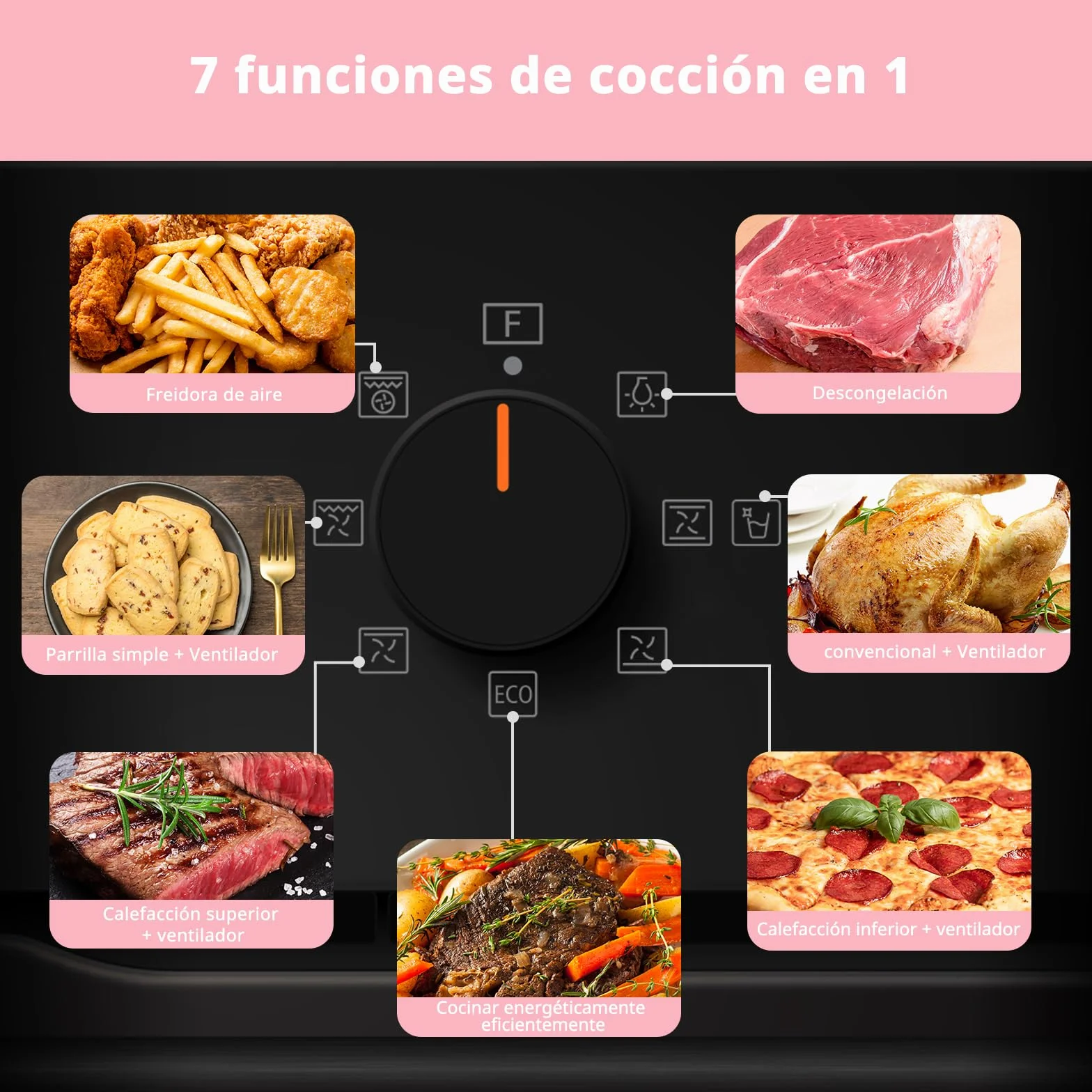 COMFEE' CBO60M80M1-BK Horno empotrable de 60 cm y 60 litros con 8 funciones, freidora de aire, cocción multifase, puerta extraíble, fácil limpieza, limpieza con vapor, color negro