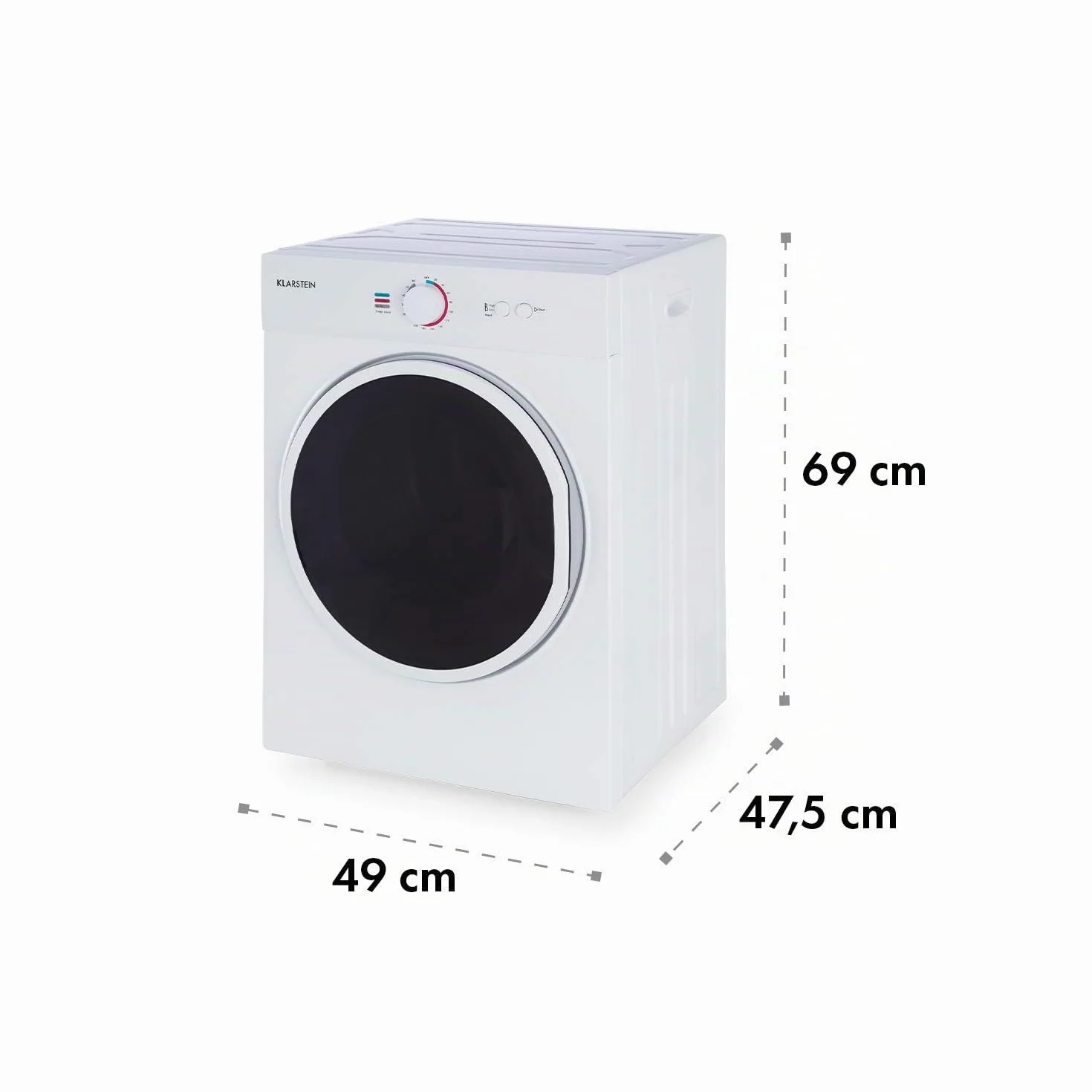 Klarstein Jet Set - Secadora de ropa por salida de aire, Potencia 1020 W, 2 niveles, Temporizador 20-200 min., Tambor de acero inoxidable, Capacidad 3 kg, 60 dB, 49 x 69 x 47,5 cm, Blanco seda