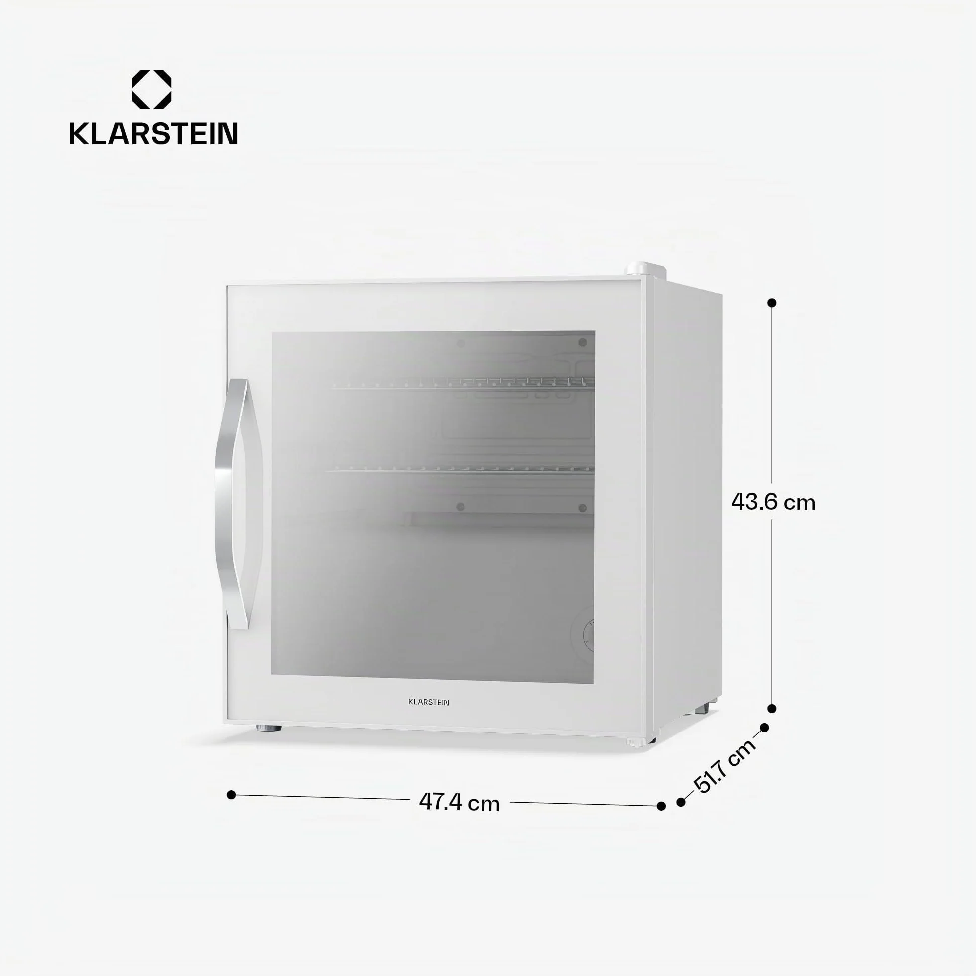 KLARSTEIN Beersafe Nevera para Bebidas - 47L, Puerta de Cristal Espejo, 0-13°C, 2 Estantes Metálicos Extraíbles, Frigorifico para Bebidas, Control Giratorio, Bajo Ruido