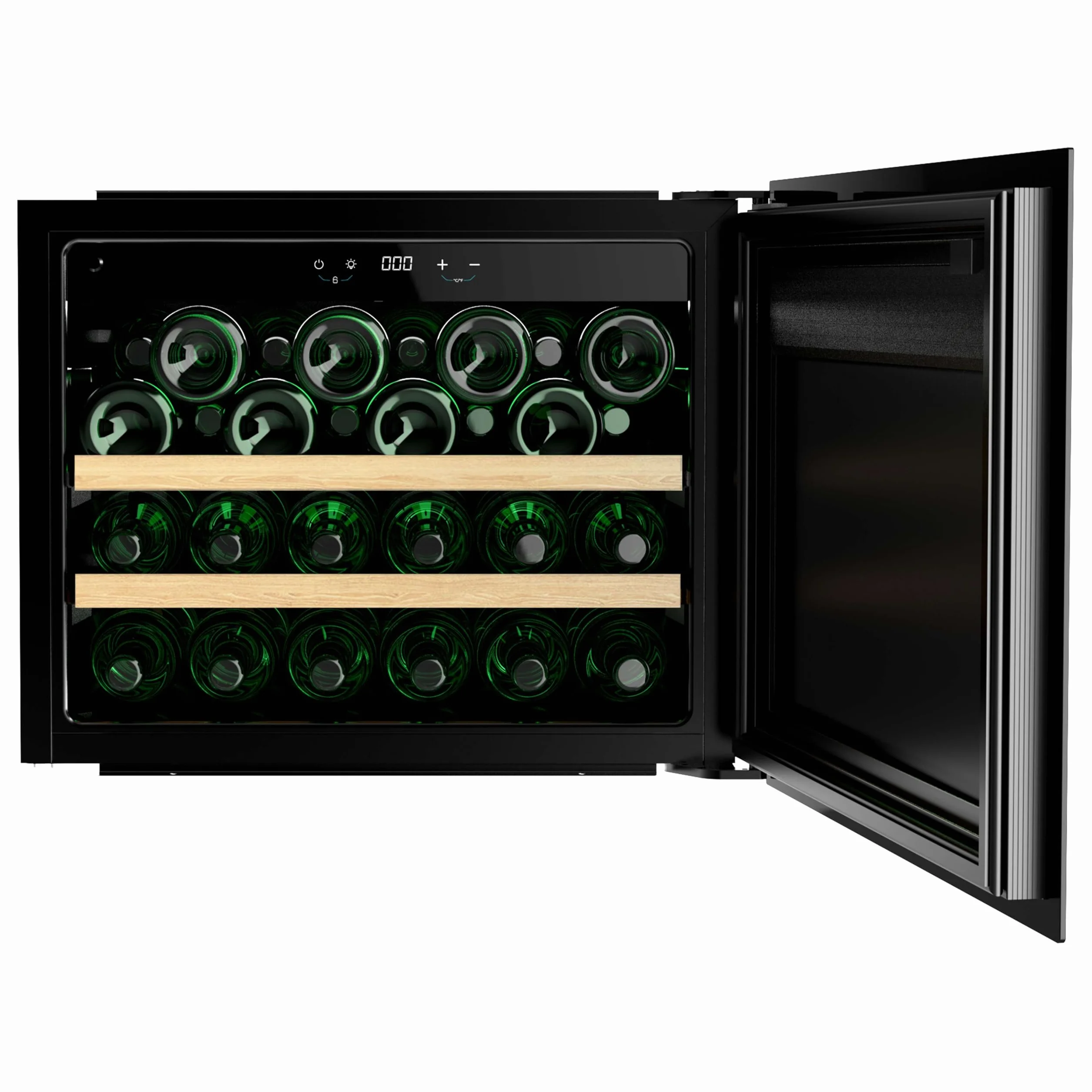 Cecotec Vinoteca Integrable 28 Botellas 45x60cm con Compresor Bolero GrandSommelier BI 28000 Touch Matt Black Compressor. Apertura con Sensor Táctil, Temperatura 5-20ºC, Display LED, 2 Estantes Madera
