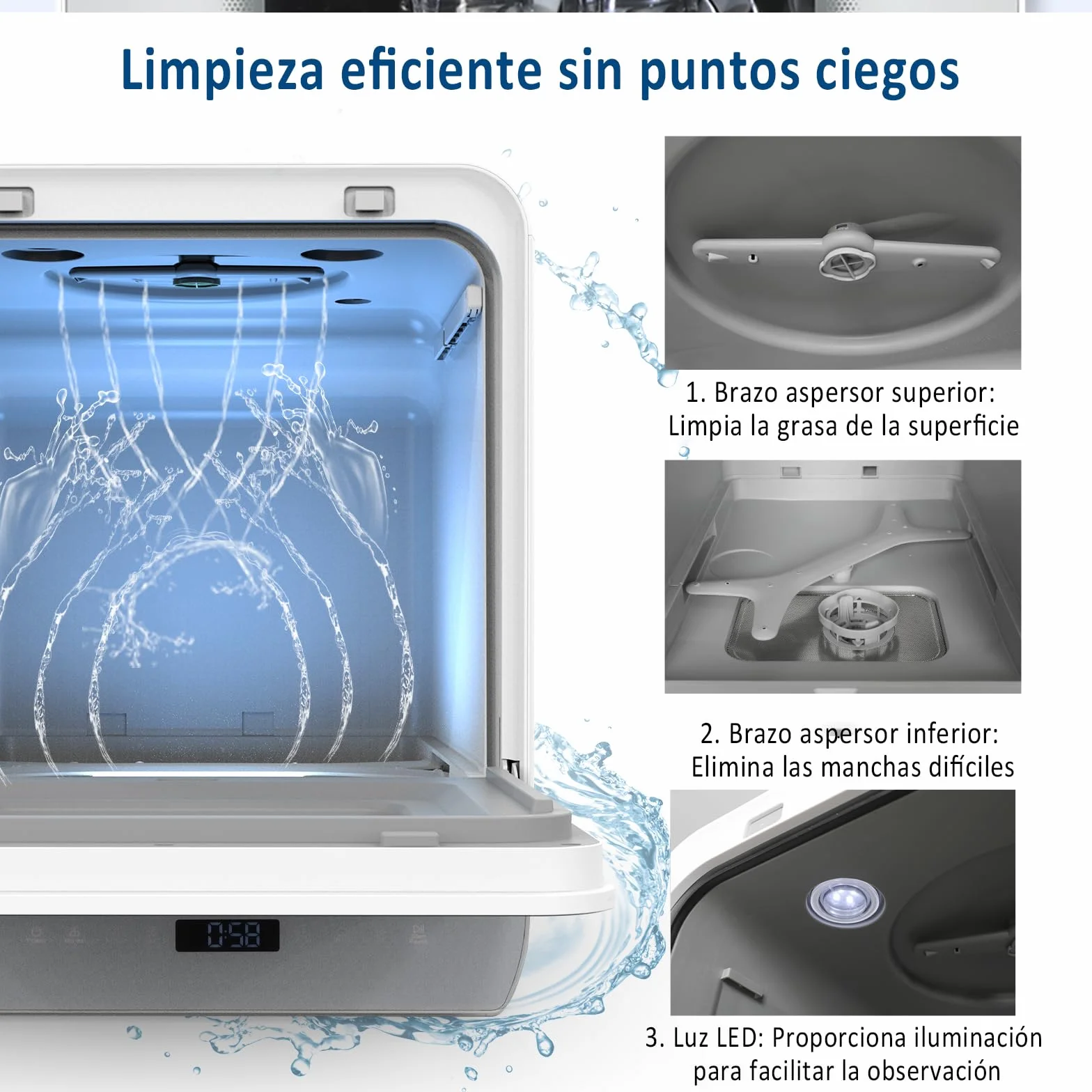 YU YUSING Lavavajillas de Encimera 45 cm 4.8 L con 7 Programas 5 Juegos, Mini Lavavajillas Pequeño con 2 Suministro Agua, Portátil, Control Táctil, Pantalla LED para Casa Oficina Camping, Blanco