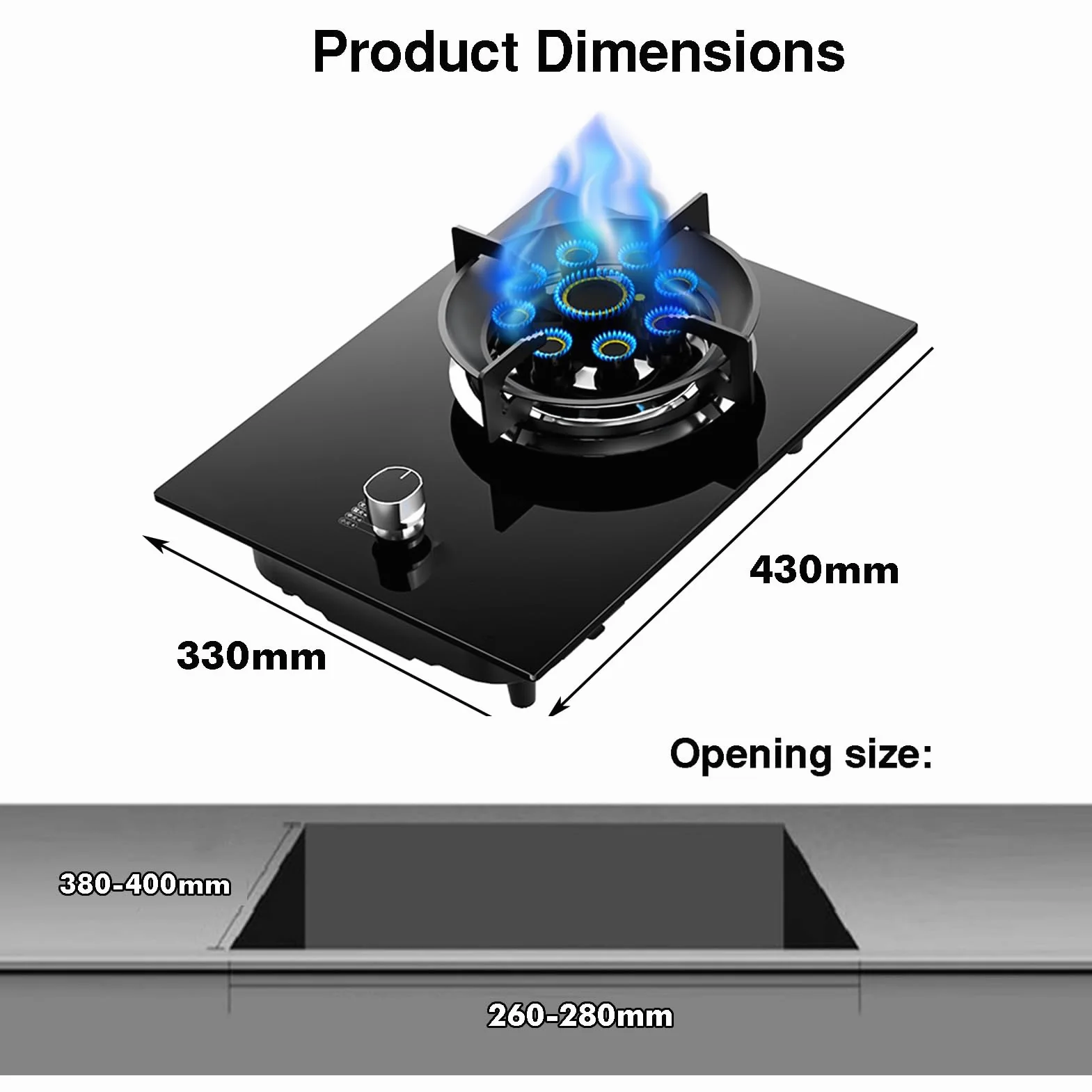 Estufa de gas portátil, quemador de wok de alto calor con vidrio templado, encendido automático, protección contra llamas, doble uso para mesa o instalación integrada