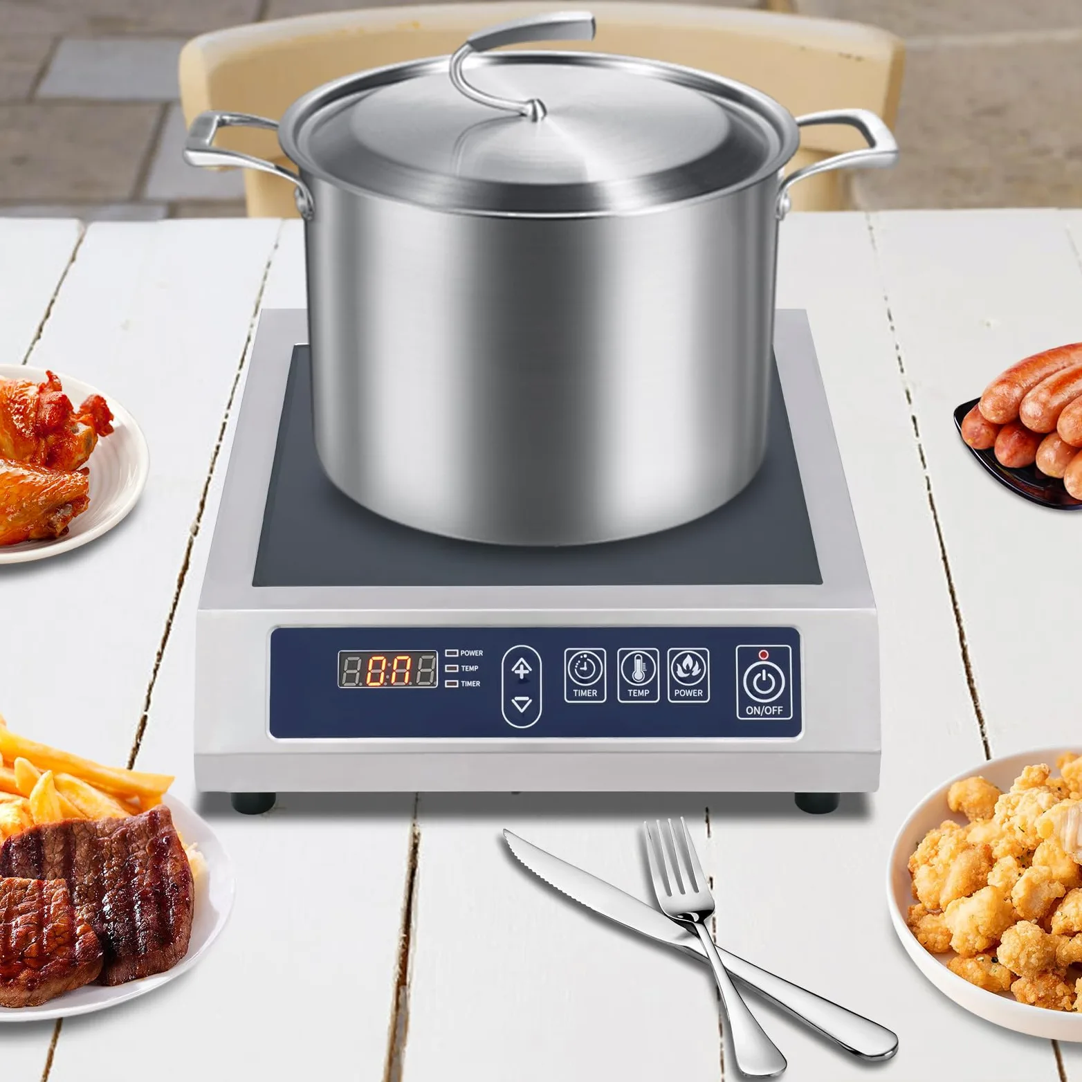 Placa de inducción de 3500 W, placa de inducción individual, placa de inducción, encimera con engranaje de 10 temperaturas, placa de cocina profesional de acero inoxidable con control táctil
