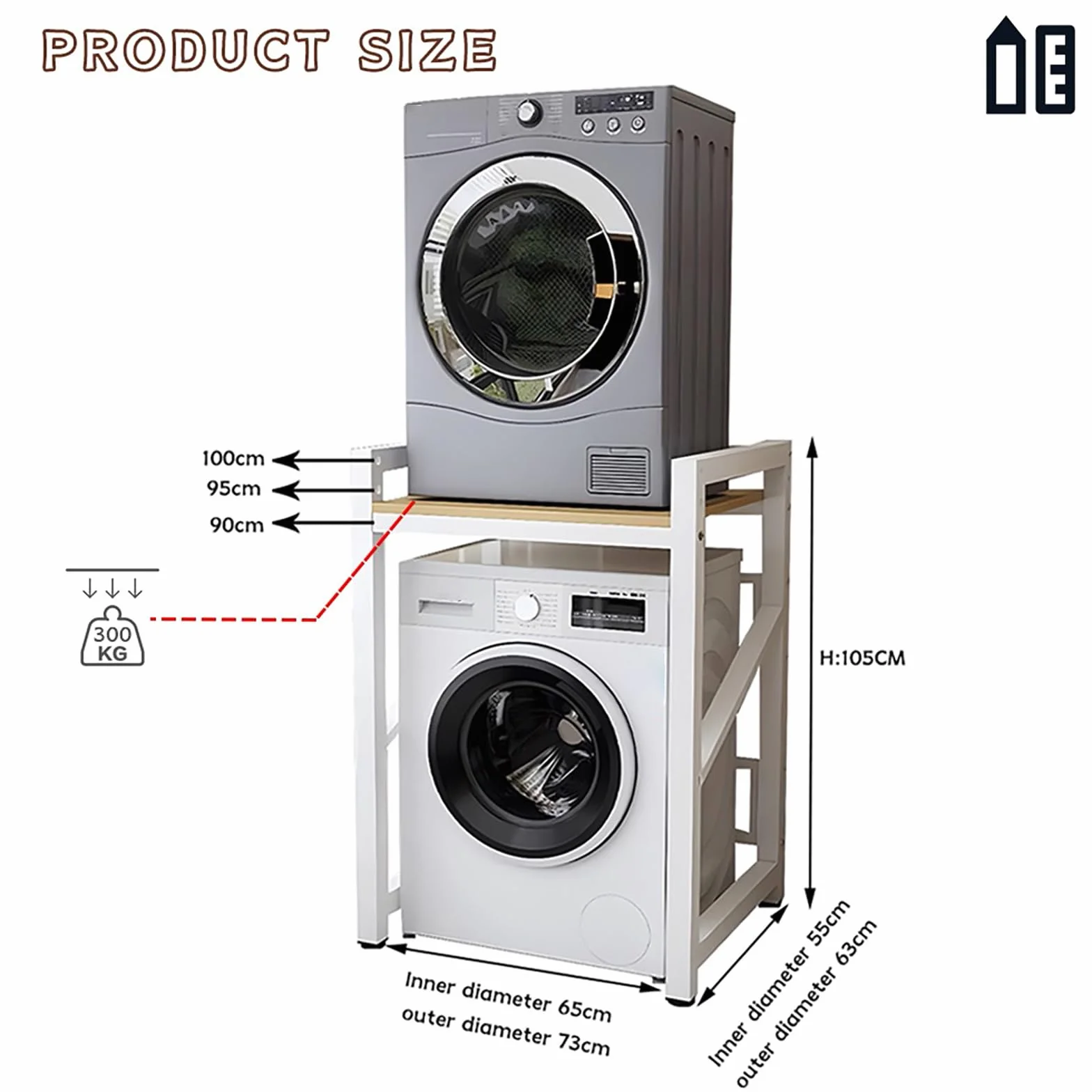 Soporte Apilable para Lavadora y Secadora, Altura Ajustable, Estantería de Acero Reforzado Carga 300kg, Ahorro de Espacio Universal para Baño y Lavandería, 73x63x105cm