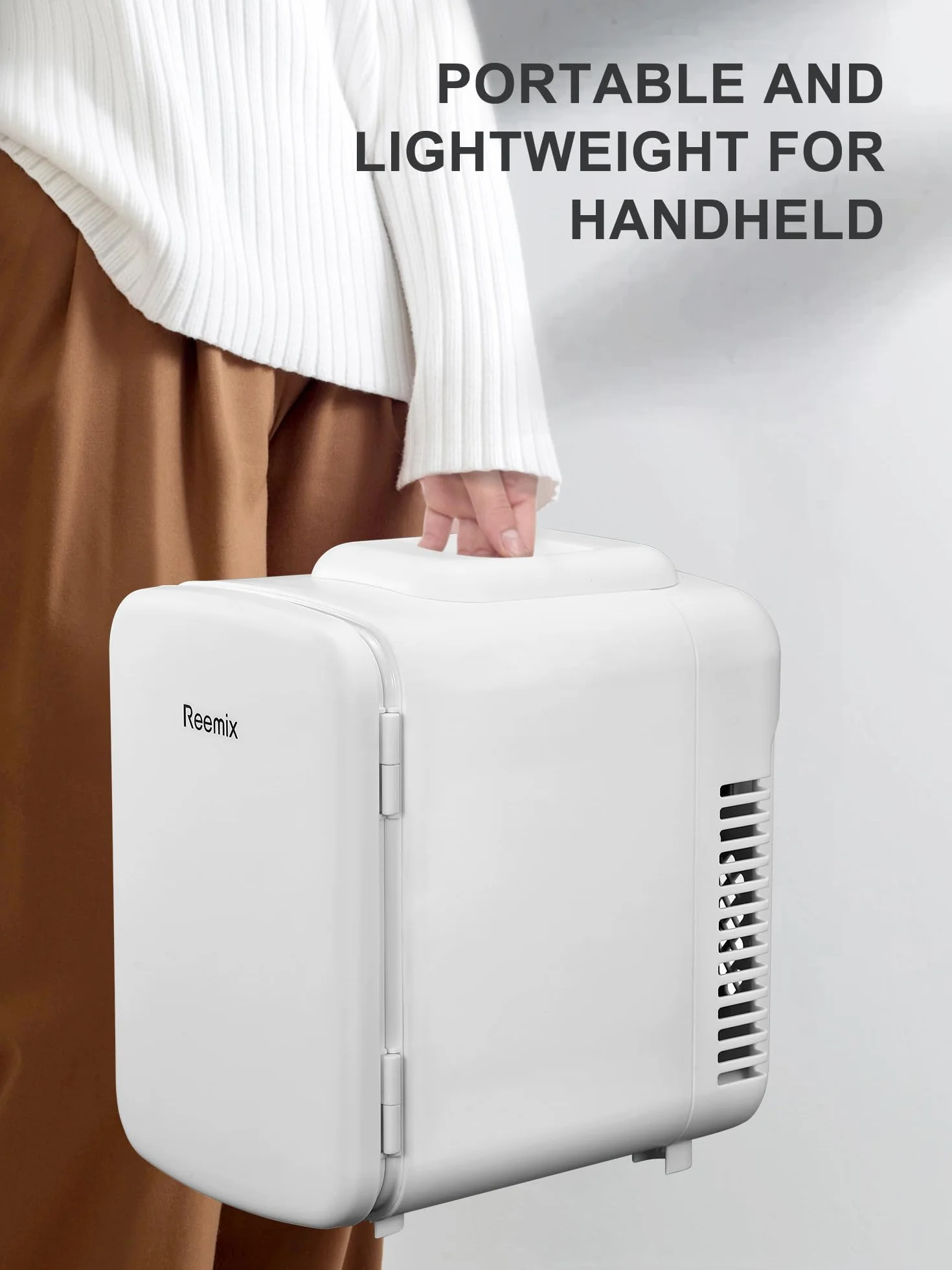 Reemix Mini Nevera Portátil de 4 Litros/6 latas, Refrigerador Personal Para el Cuidado de la Piel, Cosméticos, Bebidas, Alimentos, Ideal Para Dormitorio, Oficina, Coche (Blanco)