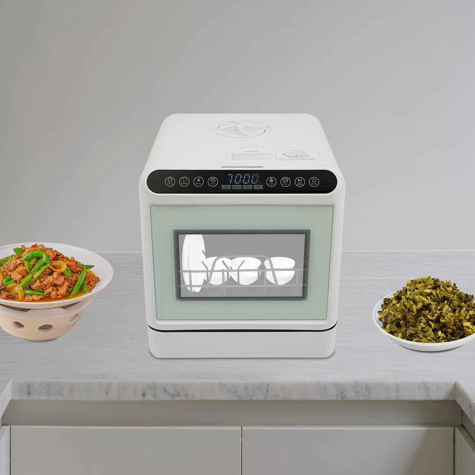 Lavavajillas de Mesa Pequeño Lavavajillas 4 modos de Lavado Depósito de Agua de 6 L, 72 °C Antibacteriano 72 horas Adecuado para familias de 4 a 6 personas