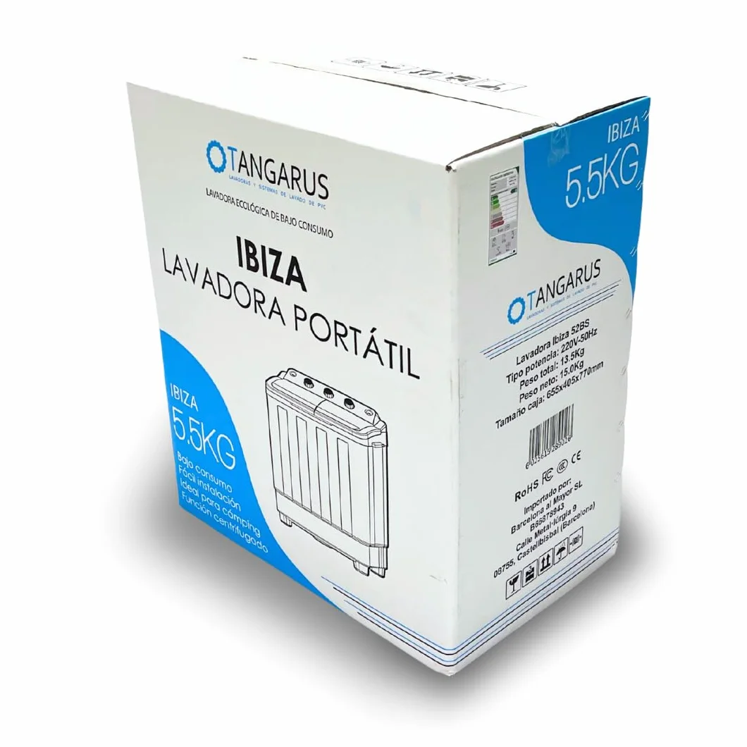 Tangarus Lavadora Centrifugadora Portátil Ibiza 5,5Kg - Compacta, Eficiente y Sin Instalación Previa para Tus Aventuras y Uso Diario