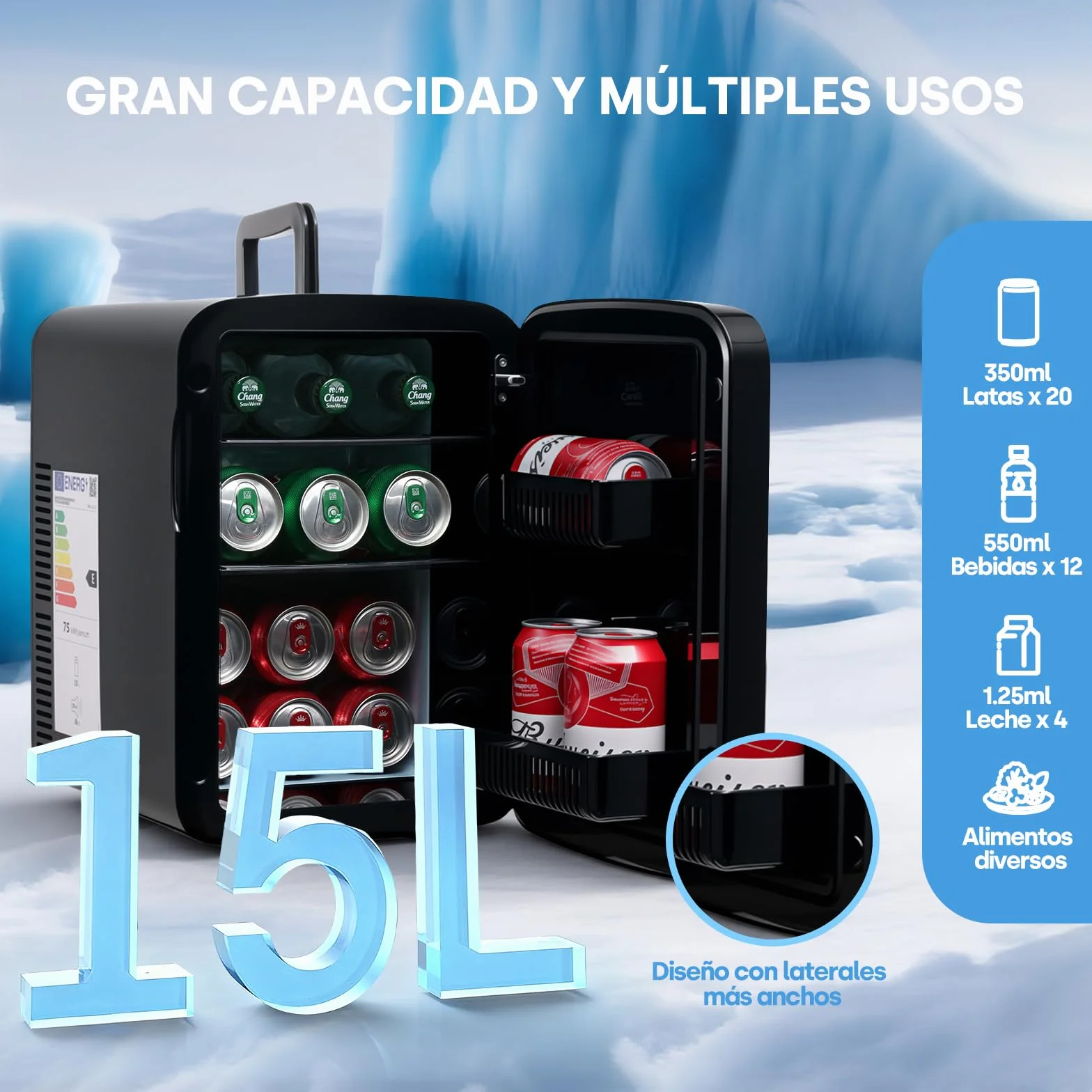 Enventor 15L/20 Latas Nevera Pequeña Negro, Mini Frigorifico con Enfriador y Calentador, Nevera Portatil con Alimentación 12V/220V, Mini Nevera para Habitacion, Oficina, Coche, Frutas y Bebidas