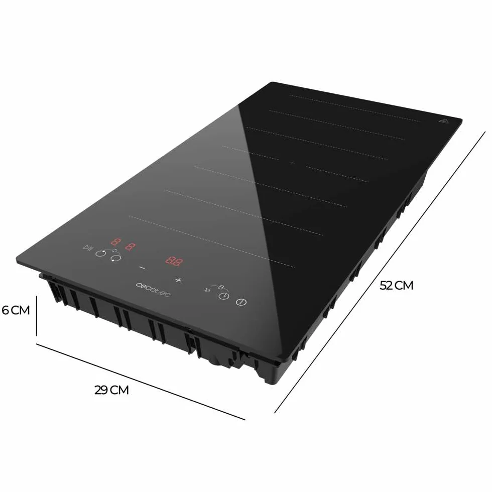 Cecotec Placa de Inducción de 1 Zona Flex Bolero Squad I 2100 Flex. Potencia Máx 3500W, 9 Niveles, Booster, Detector de Sartenes, Stop&Go, Temporizador, Indicador Residual de Calor, Kid Lock