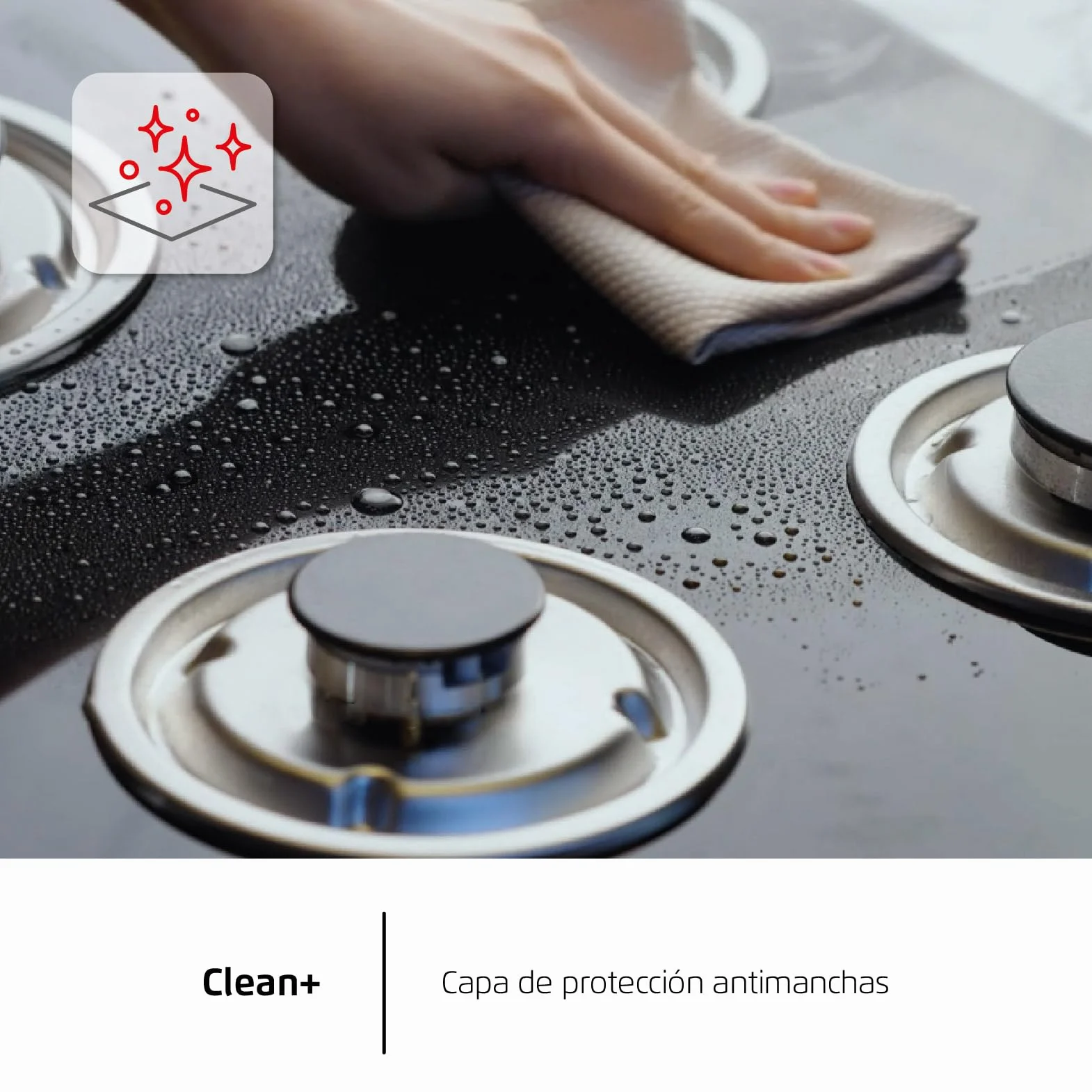 Corberó - Placa Gas Cristal LUX | CPCGM4F4126N | 4 Zonas | Potencia 8.05kW | Autoencendido | Zona WOK | Capa protección Clean + | Desconexión Automática | Cristal Negro