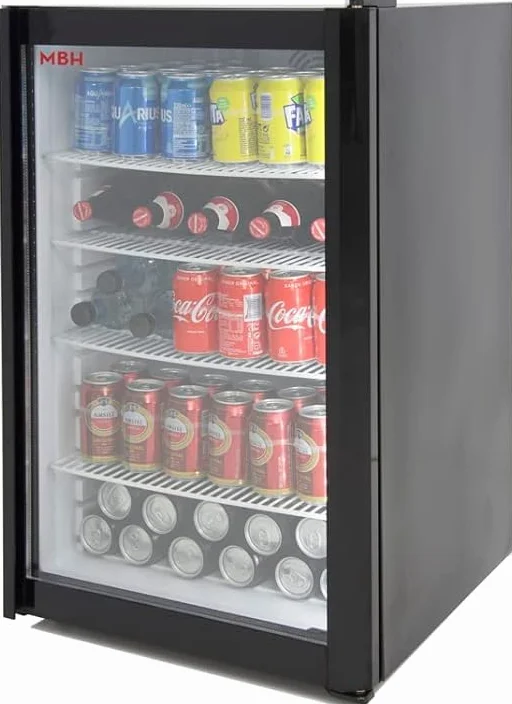 MBH - Nevera expositora profesional 120 litros con puerta de cristal para hostelería. Frigorífico expositor botellero pequeño para bebidas.