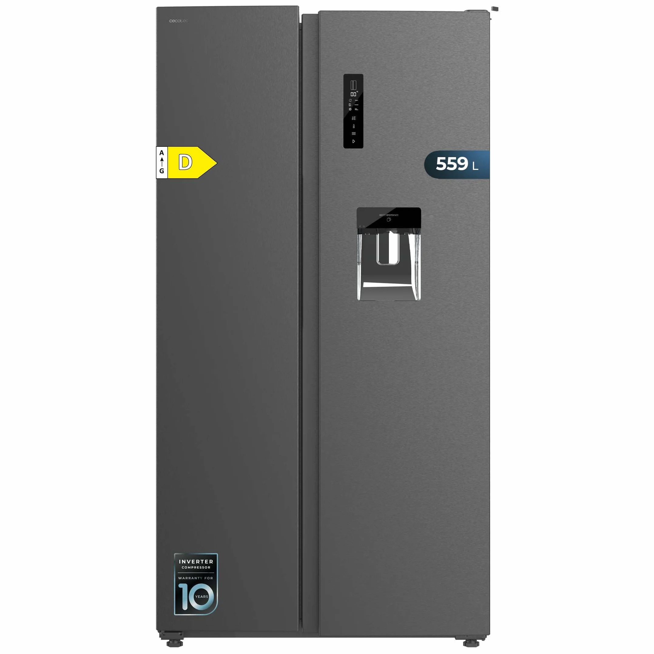 Cecotec Frigorífico Americano de 559 Litros Bolero CoolMarket SBS 562 Dark D. 177 cm de Alto y 90 cm Ancho, Clase D, Sistema Multi Air Flow, Total No frost, Motor Inverter Plus