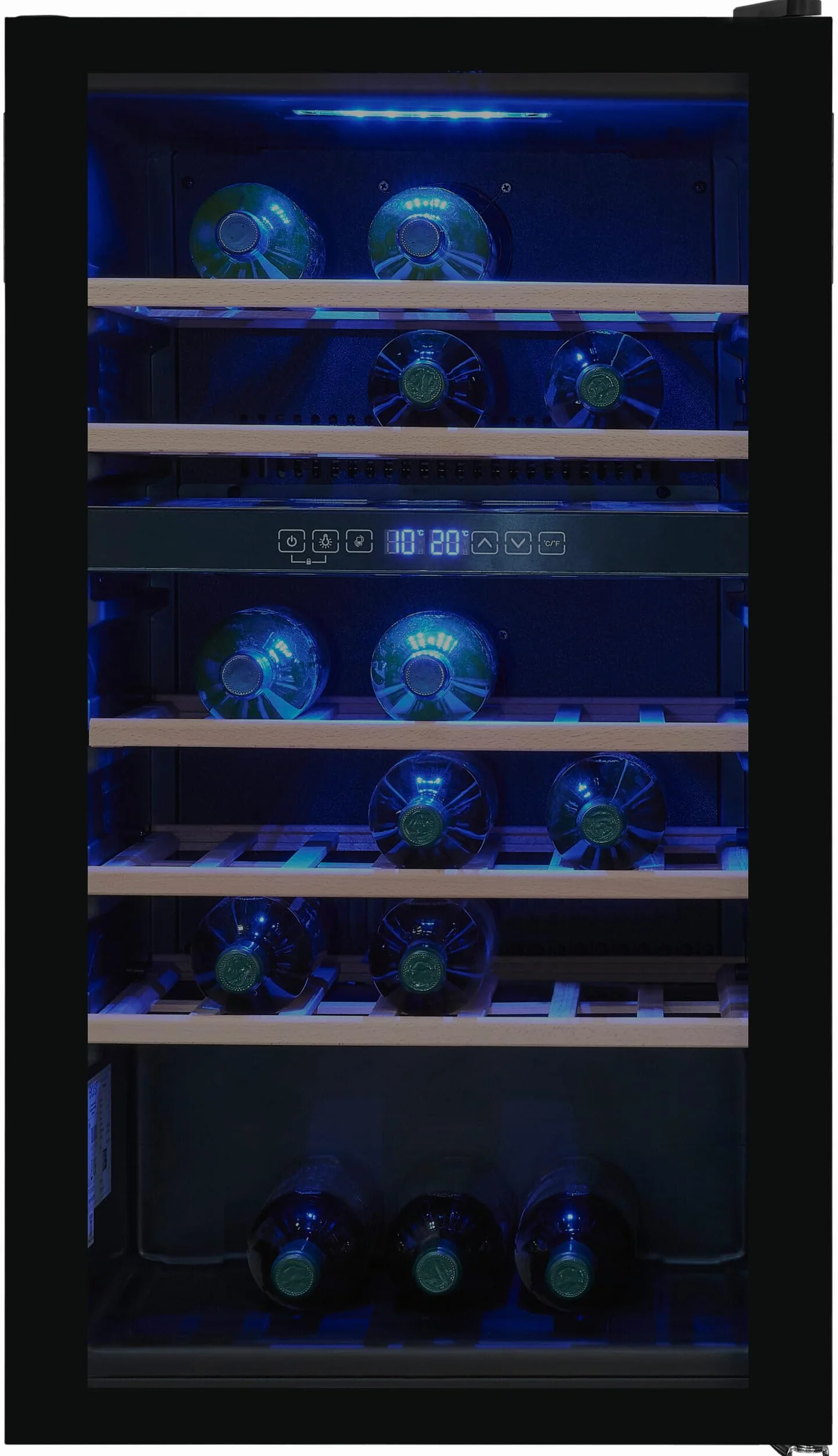 Exquisit® Vinoteca para 45 Botellas, 119L, Negro, Clase G, Dos Zonas de Temperatura 5-20°C, Control Digital LCD, Puerta Reversible de Cristal, Iluminación LED, Medidas (86,5 x 49,0 x 58,0 cm).