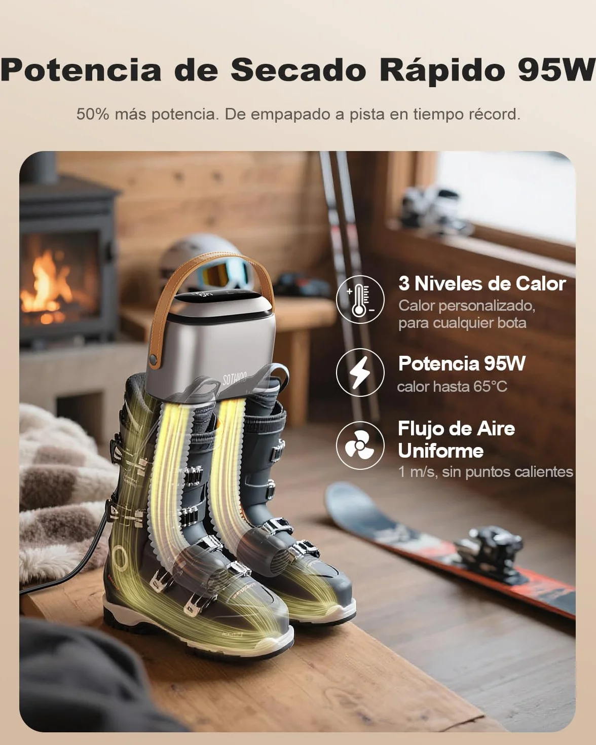 SOTHING Secador de Zapatos Eléctrico con Ozono: Pantalla Digital, 3 Niveles de Calor, Temporizador 1-9H, Tubos Telescópicos 30 cm para Zapatos, Botas y Guantes Deportivos