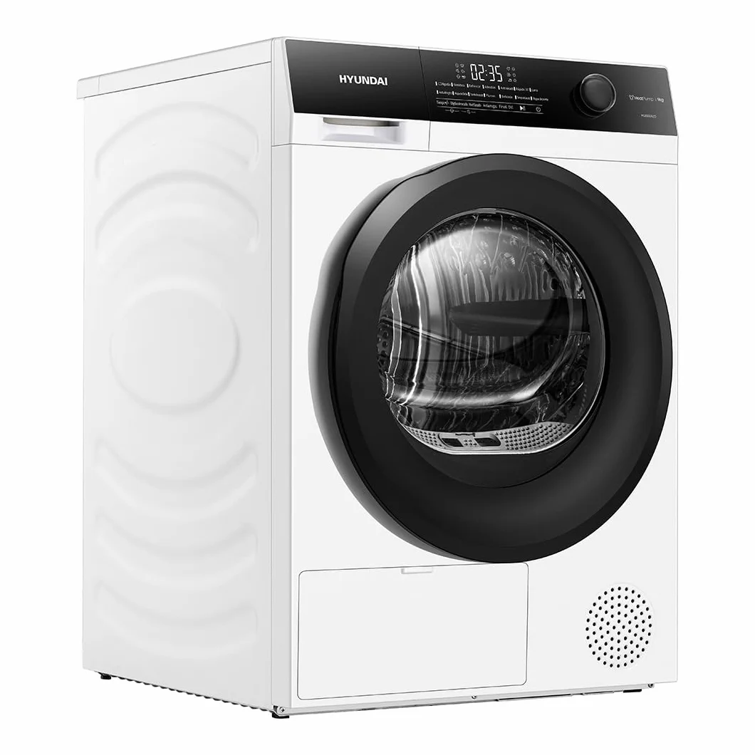 Hyundai Secadora Bomba Calor 9 Kg, Carga Frontal, Blanco, HSB900A2D. 700W, 14 Programas, Función Antiarrugas, Función Antiarrugas, Tambor Waterdrop, Eficiencia Energética Clase A++