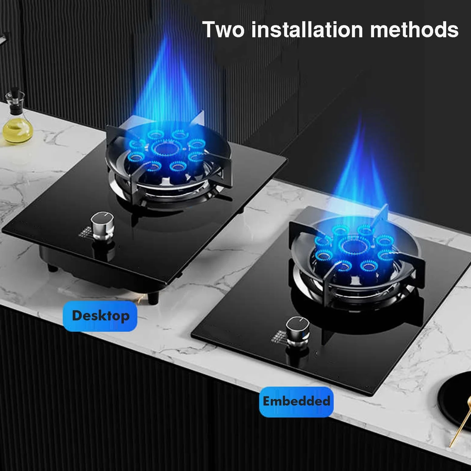 Estufa de gas portátil, quemador de wok de alto calor con vidrio templado, encendido automático, protección contra llamas, doble uso para mesa o instalación integrada