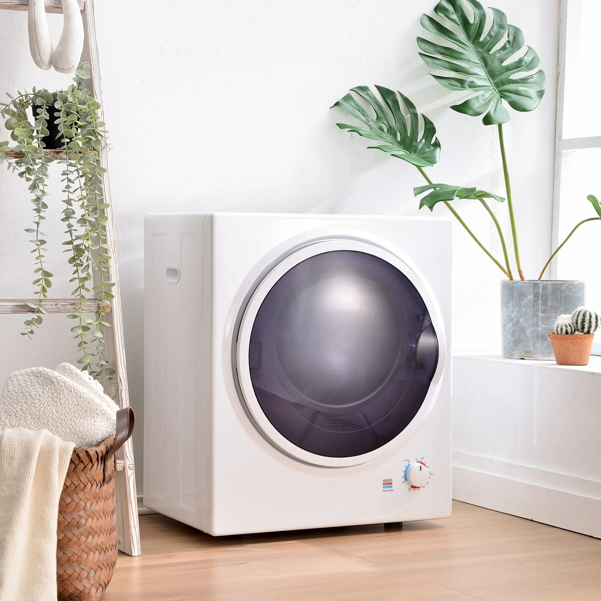 Secadora de Evacuación 2,5 kg, Secadora de Ropa 850 W, Montable en la Pared Secadora de Ropa con Tambor Inox, Temporizador de 200 Minutos, temperatura de secado de 65 °C, 59x50x42 cm, Blanco