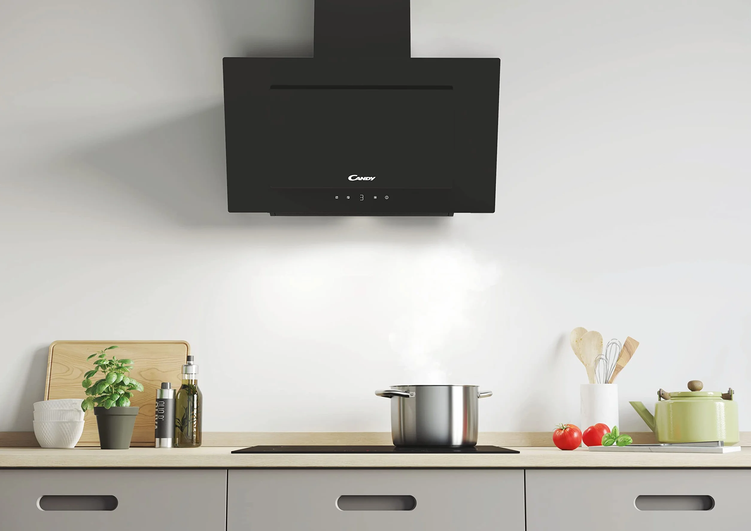 Candy CDG6BG, Campana Extractora Decorativa 60CM, 3 Niveles de Potencia, 65W, 303,2M3/H, Filtro de Carbono Opcional, Panel Aluminio Antigrasa, Iluminación LED, 63DB, Negro