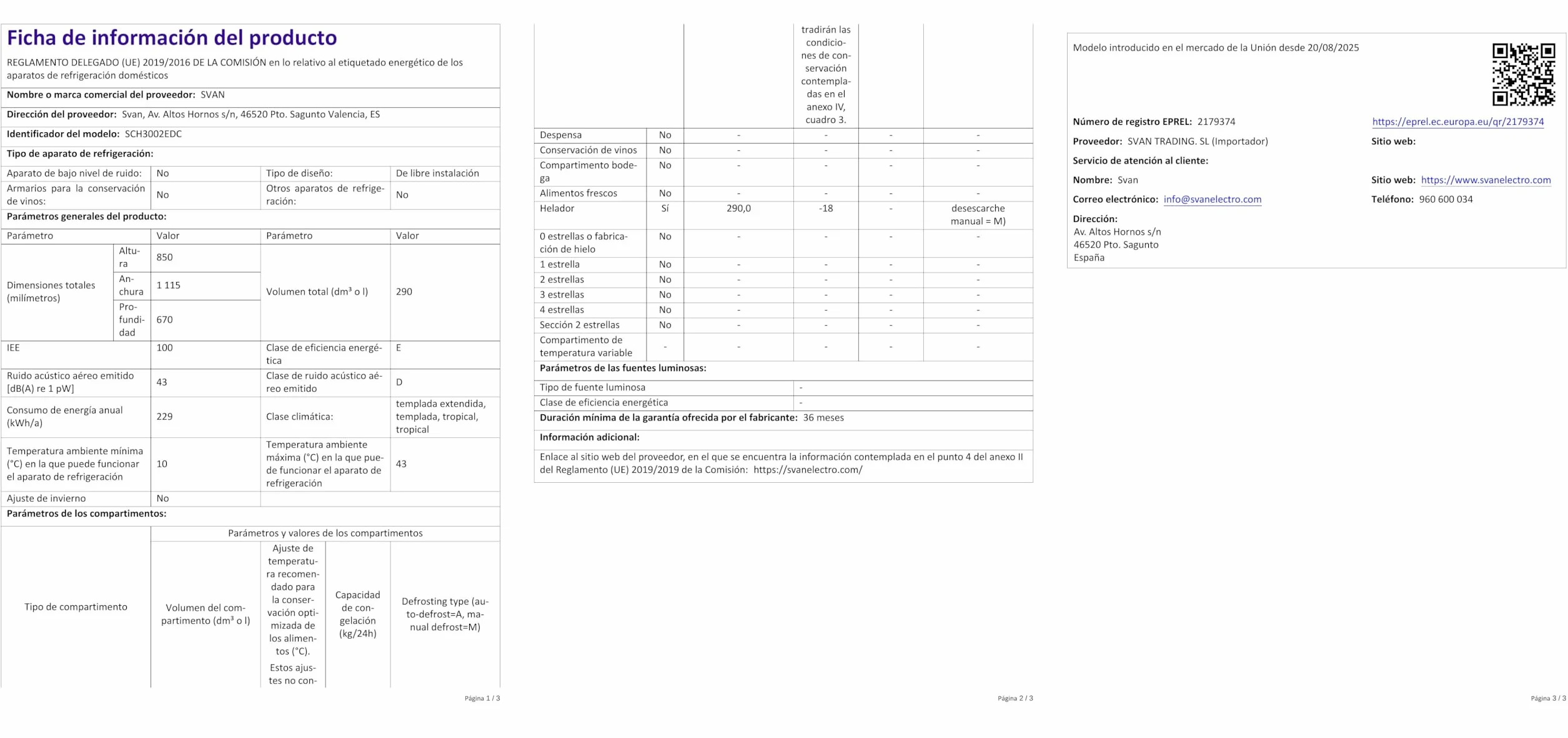 Svan Congelador Horizontal Blanco SCH3002EDC. Capacidad 290 Litros, 4 Star, Tecnología Cíclica, Puerta Folding, 2 Cestas, Bajo Nivel Sonoro, Eficiencia Energética Clase E
