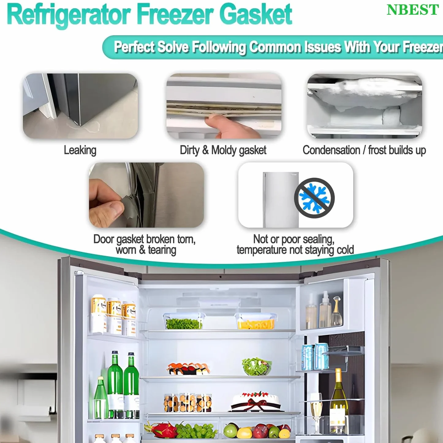 Junta Magnética Universal de Goma para Puerta de Refrigerador Frigorífico Sello Magnético para Puerta Nevera Congelador,Blanco/Gris
