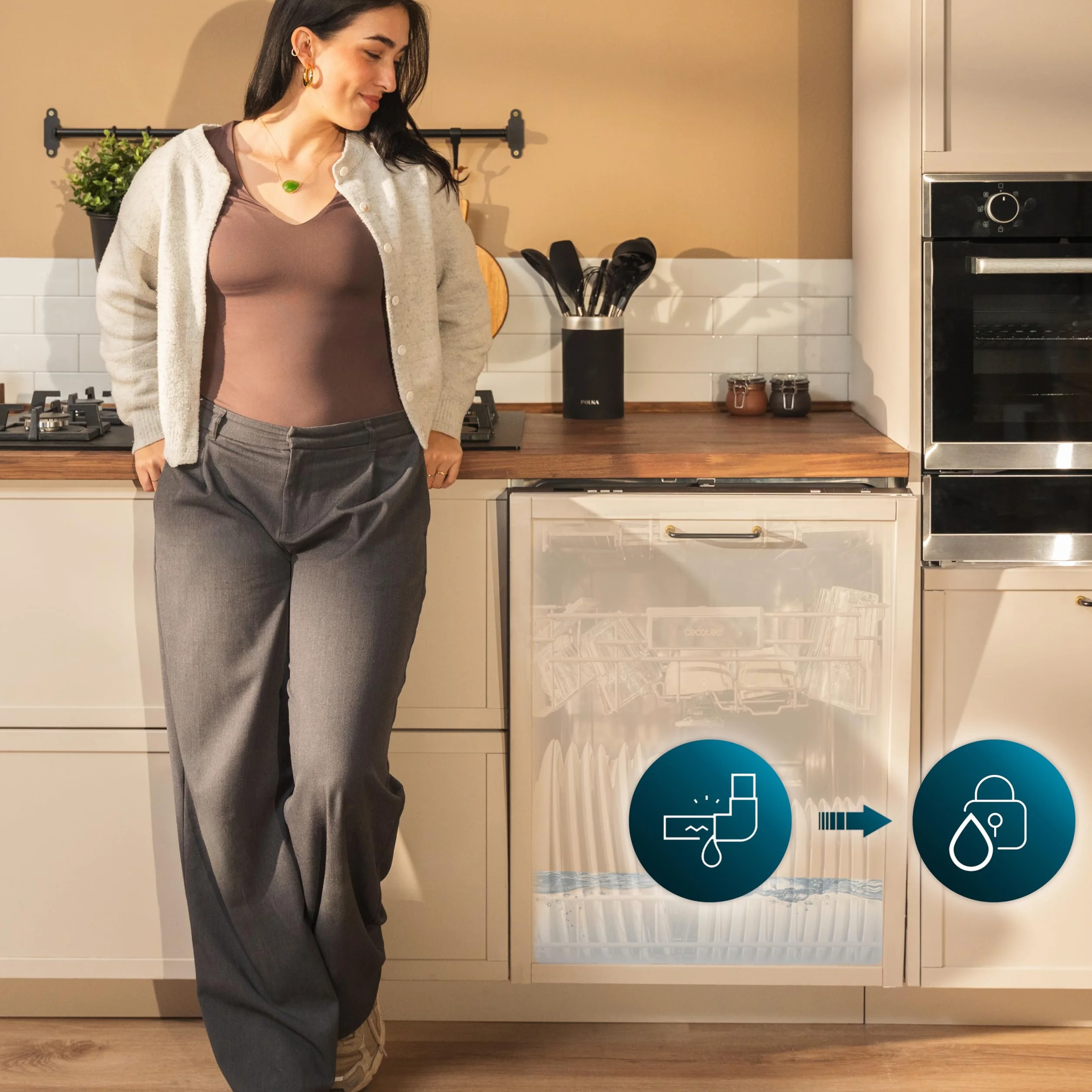 Cecotec Lavavajillas Integrable 60cm Bolero Aguazero 6500 Full-BI 15 Cubiertos Tercera Bandeja Bajo Consumo 6 Programas Dual Zone Wash O2 Dry Motor Inverter Plus