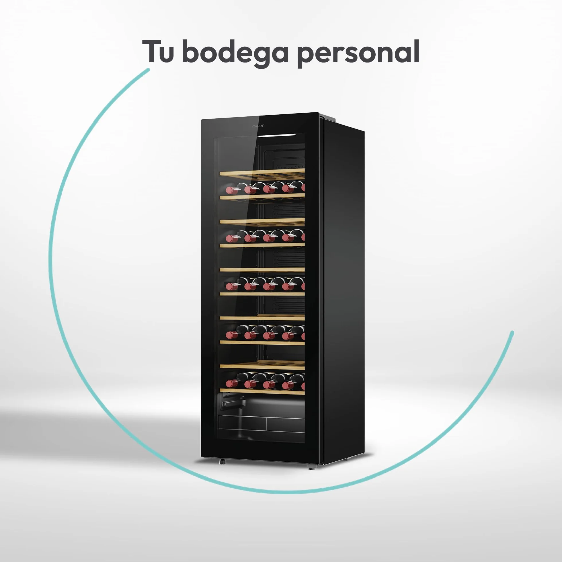 Candy DiVino CWC058, Vinoteca, 58 Botellas, WiFi, App hOn, Puerta Reversible, 10 Baldas, Tratamiento Anti-UV, Compresor Antivibraciones, Iluminación LED, Control Digital,Tirador Integrado, 37DB, Negro