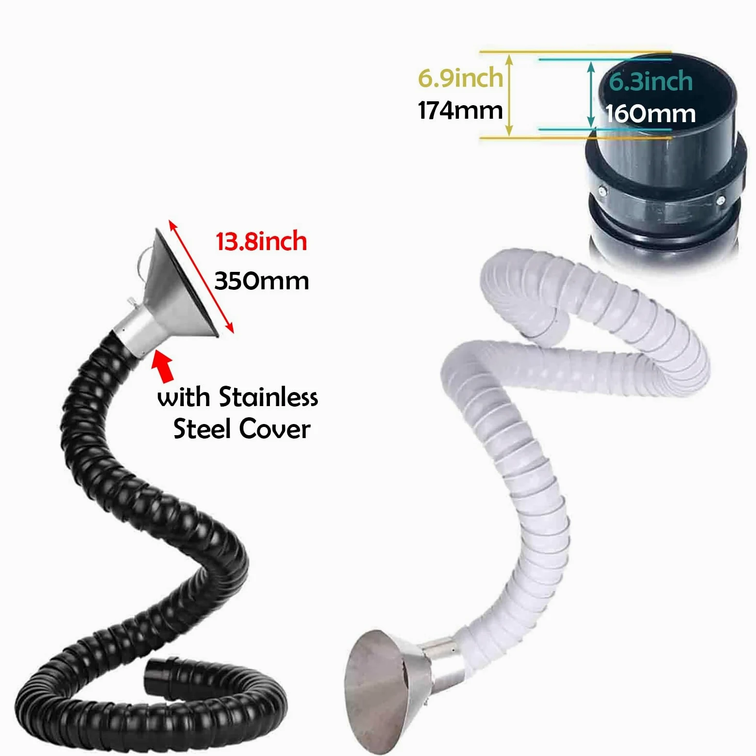 Brazo articulado para extracción de Humos con Campana de Acero Inoxidable - Manguera Flexible para extracción de Gases, Humo y vapores (1,5 m/4,9 pies, 45 mm/1,8 Pulgadas) - Duradero, Ajusta