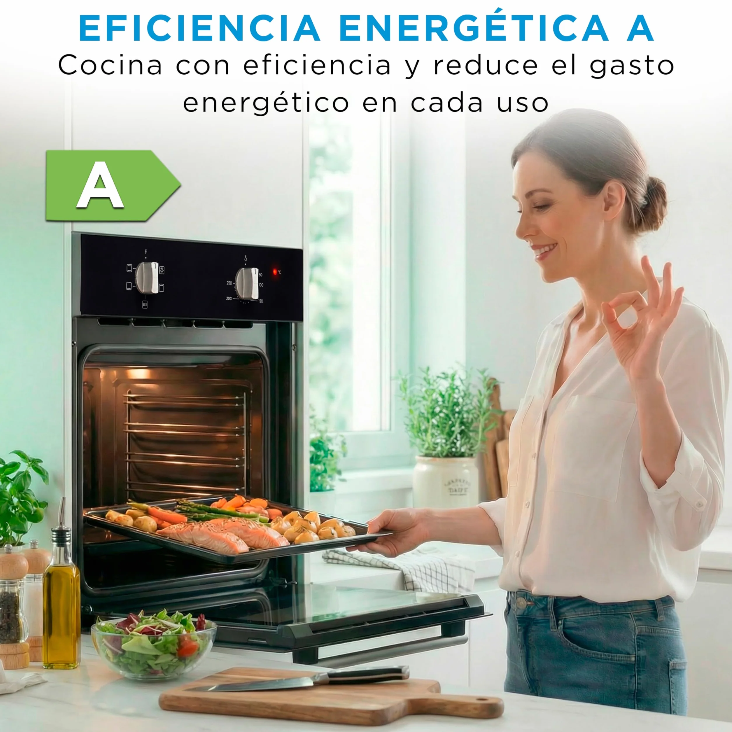 Midea Horno Electrico Empotrable Convencional de 70L y 2100W - Horno Integrable Negro con 4 funciones, Modo ECO - Hornos con Luz Led de Bajo Consumo, Puerta Doble Cristal, Bandeja Universal, y Rejilla