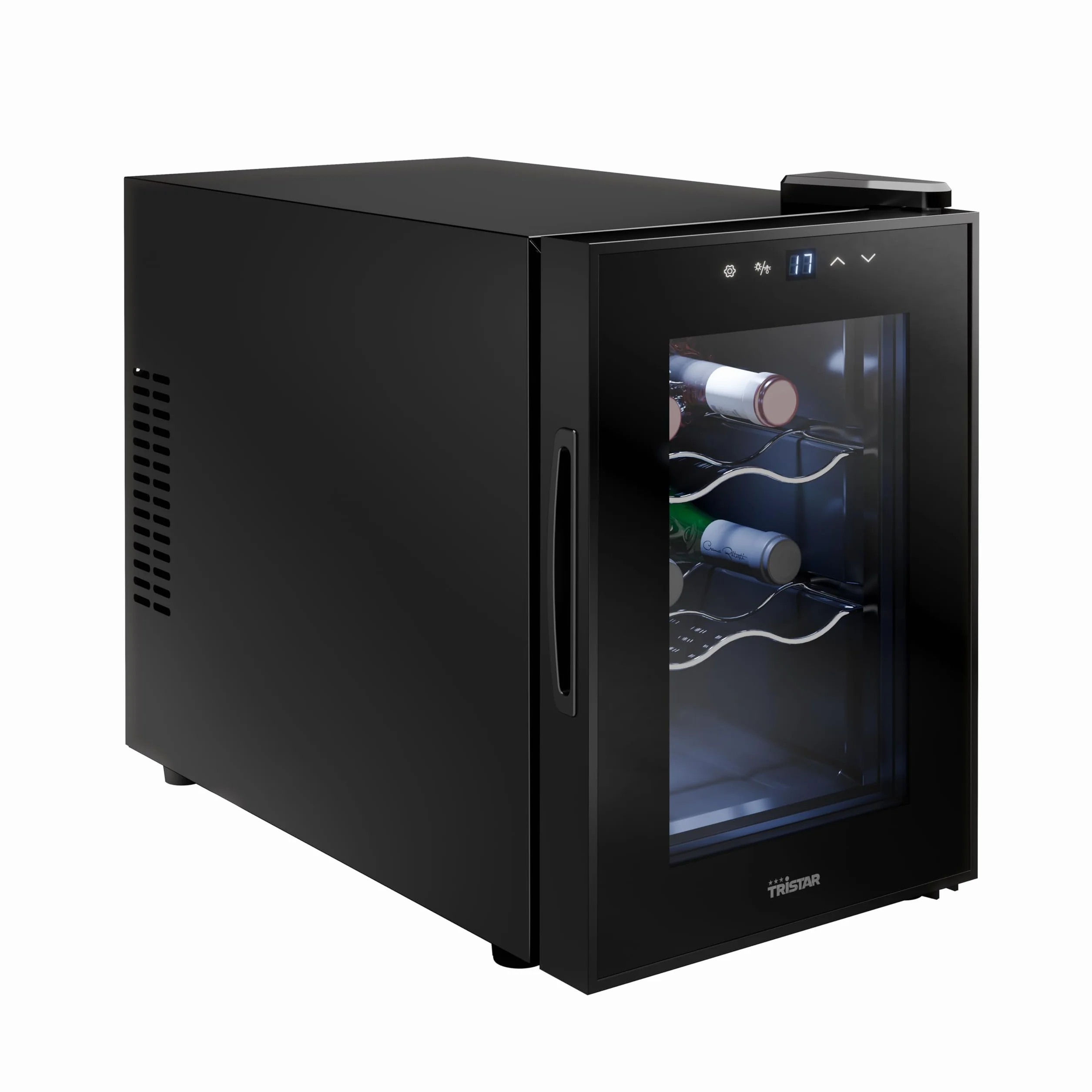 Tristar Vinoteca Grande Saignée – Para hasta 6 botellas – 17 L – Termoeléctrica – Puerta de cristal – Pantalla LED táctil – Luz interior – WR-7506 [Clase de eficiencia energética E]
