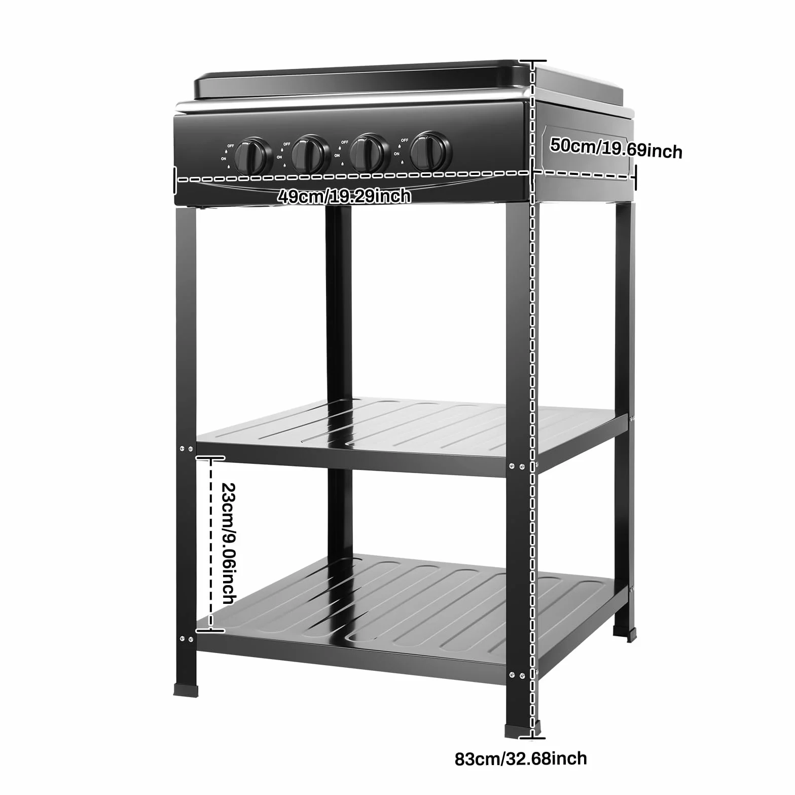 Cocina De Gas 4 Fuegos Cocina De Gas Mesa Placa De Hornear, Hornillo Esmaltado Negro Independiente Con 2 Estantes Placa Gas Camping Cocina Exterior Casa 49x49x79cm