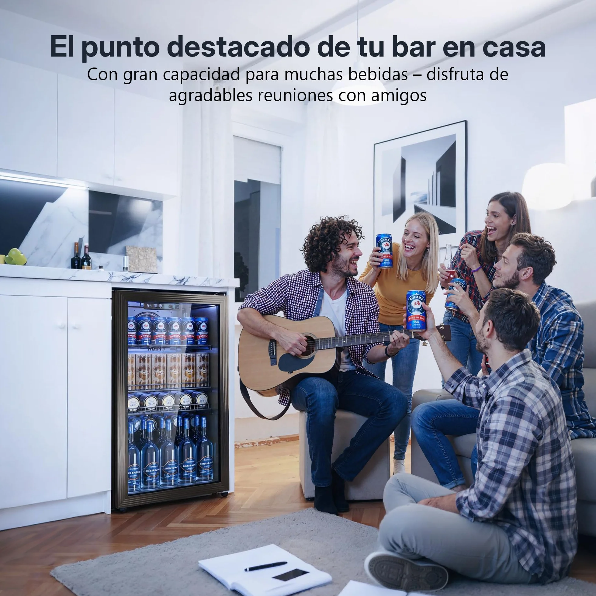 TRIUMPHKEY Frigorífico para Bebidas 90L con Puerta de Vidrio, Capacidad para 128 Latas, Estantes Ajustables para Cerveza, Vino y Refrescos, Mini Nevera Ideal para Hogar, Bar y Oficina